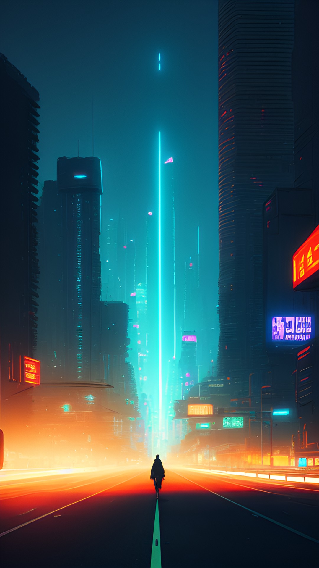 cyberpunk city in distance, almost empty high way, morning preview