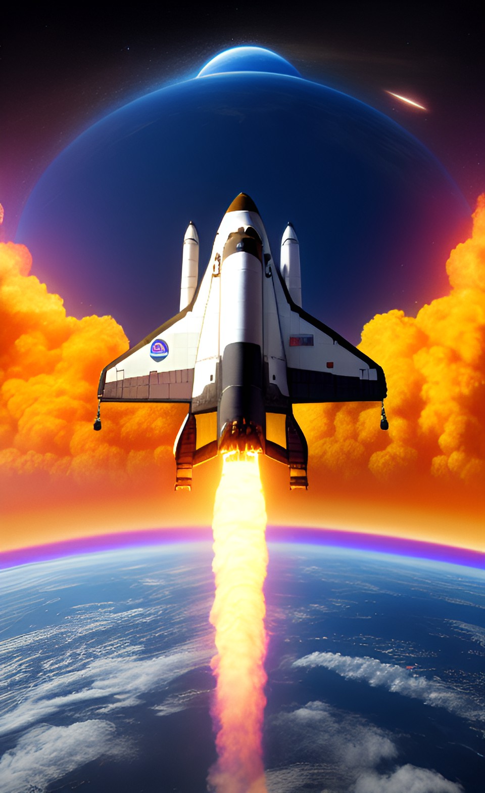 Space Shuttle #2 - space shuttle near earth, hyperrealistic, dof, hd, explosion in background preview