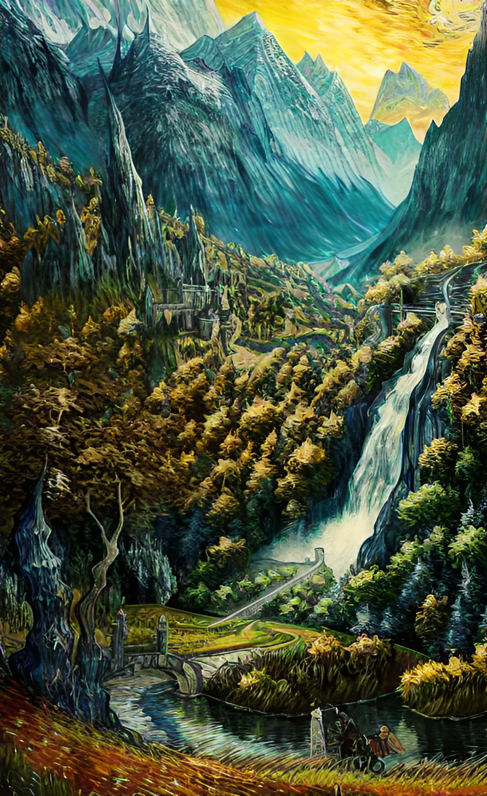 rivendell vangogh - lotr artwork, but make it van gogh style preview