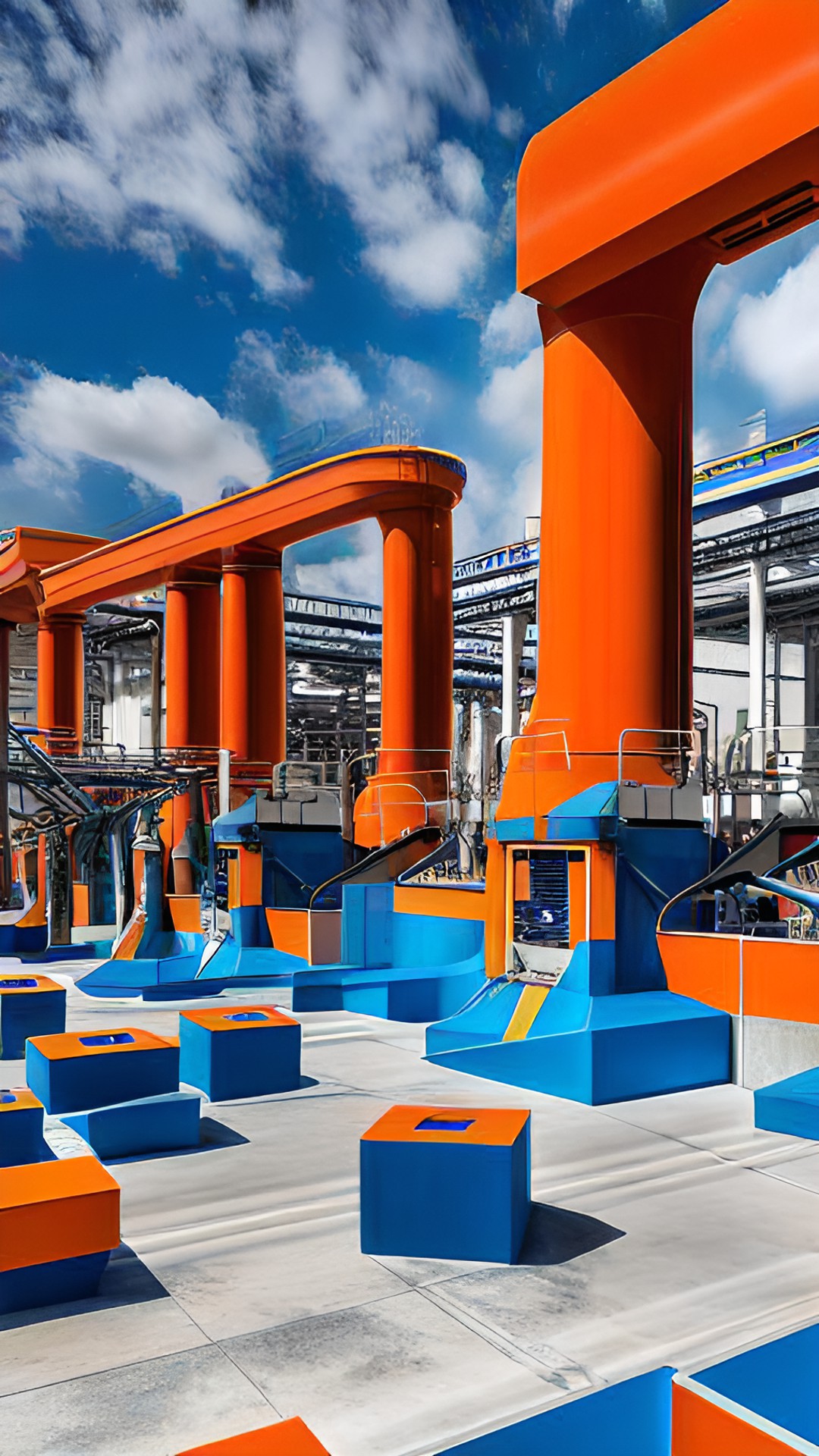 orange and blue hyper realistic futurist giant marble factory preview