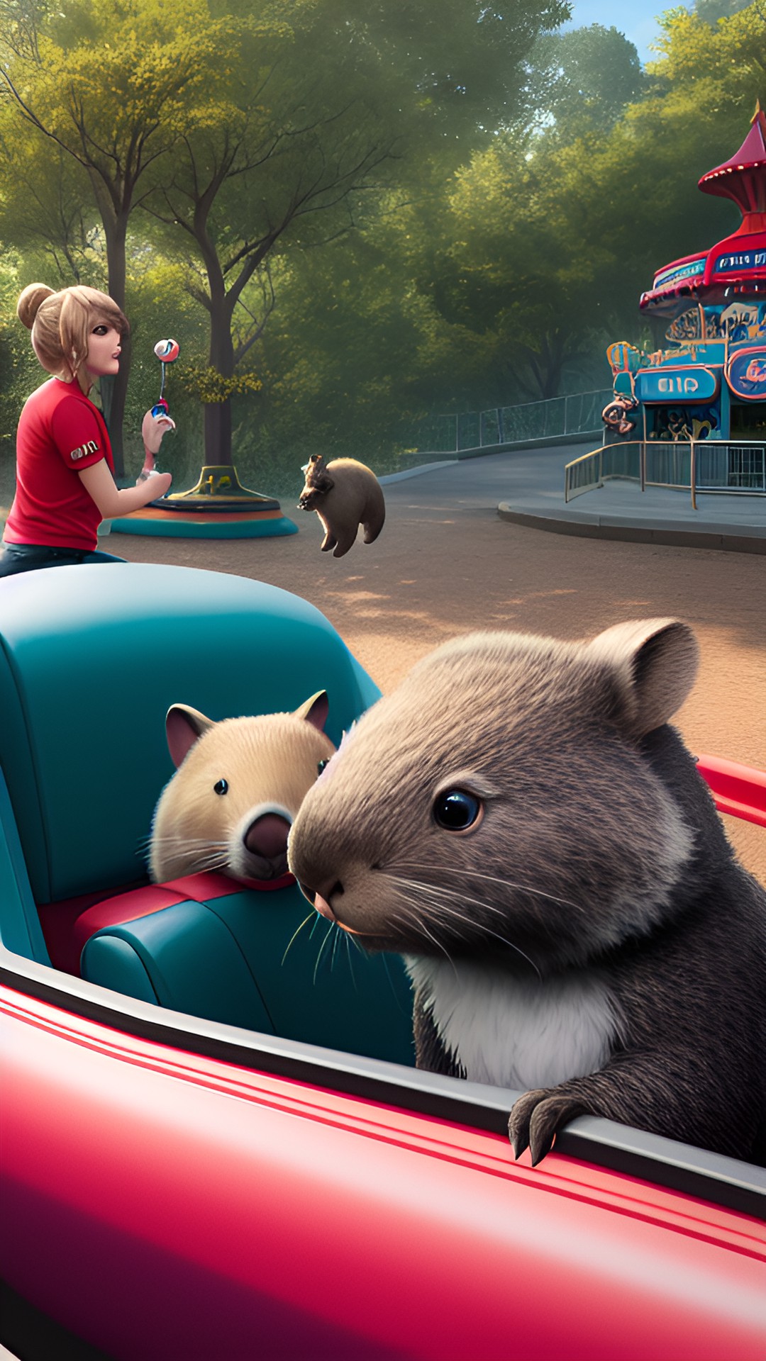 Wombuzmebt park - taylor swift with a wombat at an amusement park preview