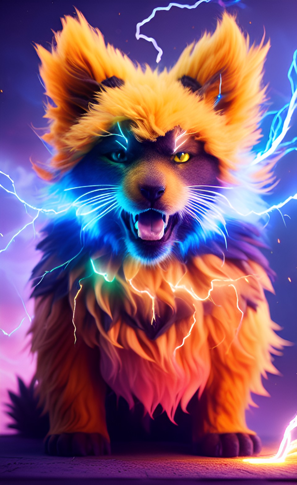 thunderfluff, a larger and more electrified creature. thunderfluff's static electricity intensifies, allowing it to create electrical storms and discharge powerful shocks. preview