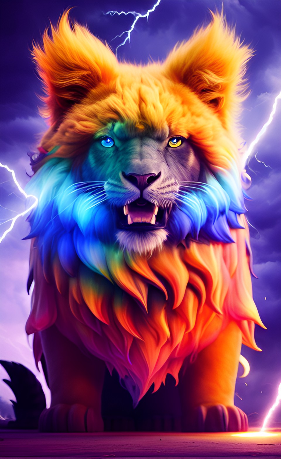 a majestic and imposing creature with a stormy aura. its fur turns into swirling thunderclouds, and it can summon lightning bolts with great precision. preview