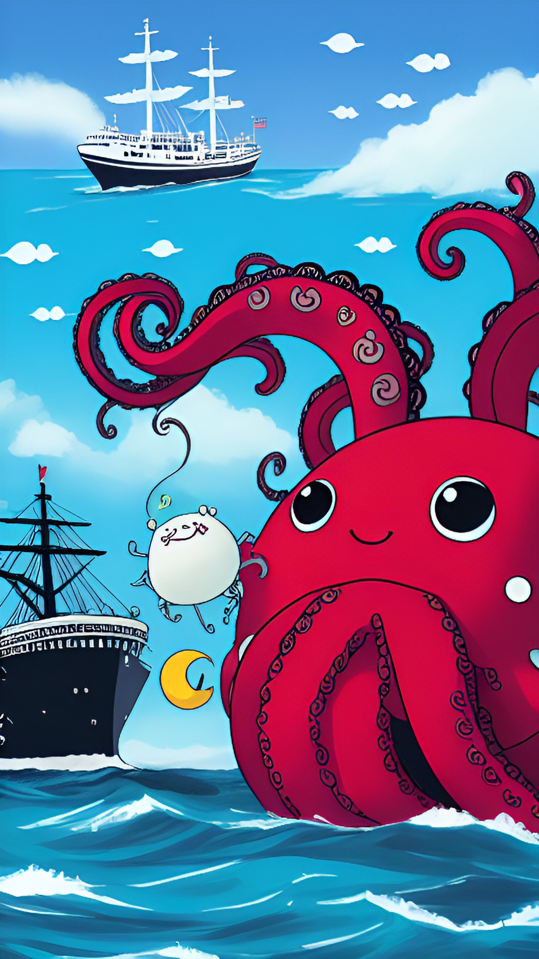 Hehe .. - kawaii kraken hugging a ship preview