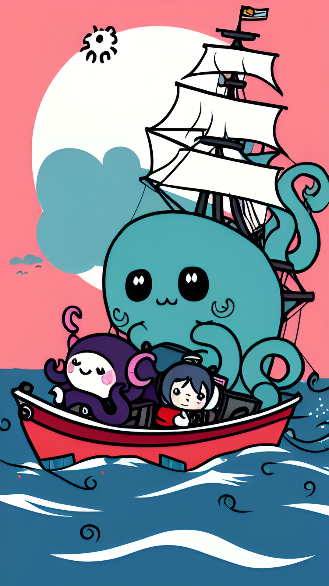 kawaii kraken hugging a ship uwu preview