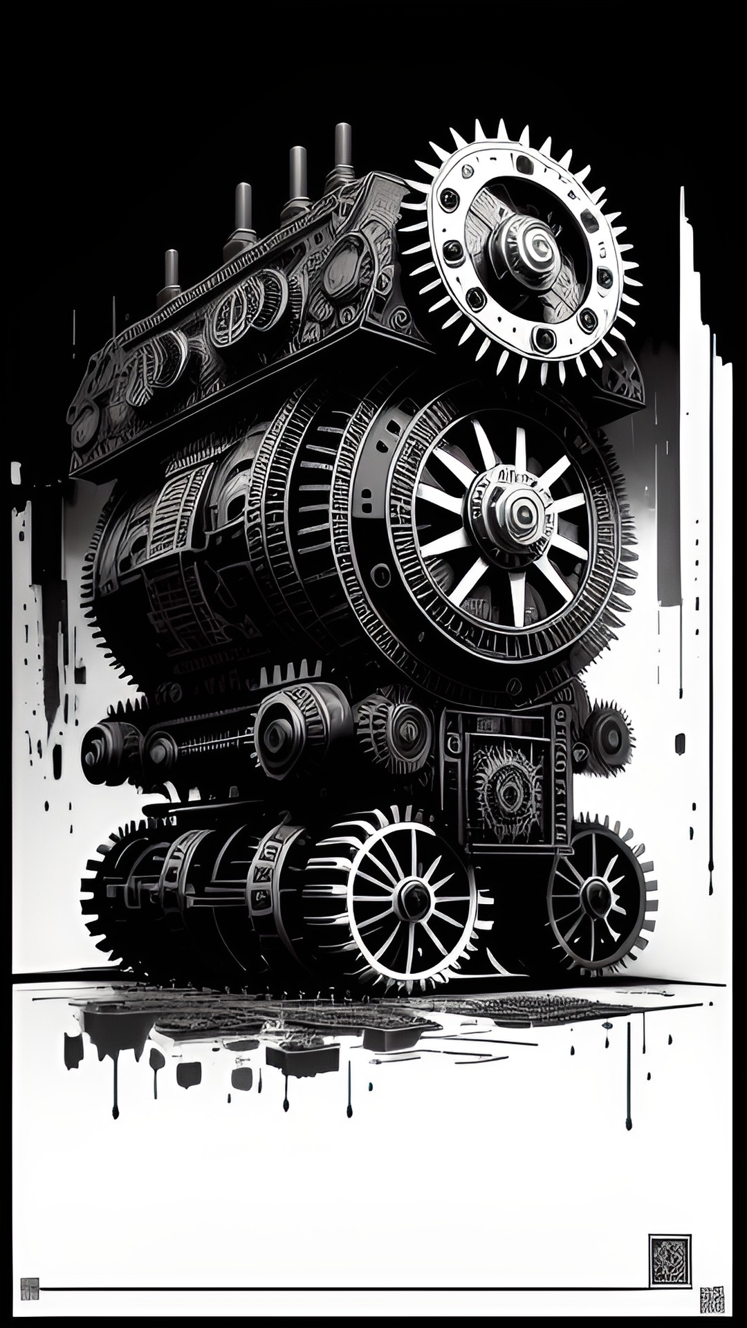 gears and circuits, machinery, coloring page, with border preview