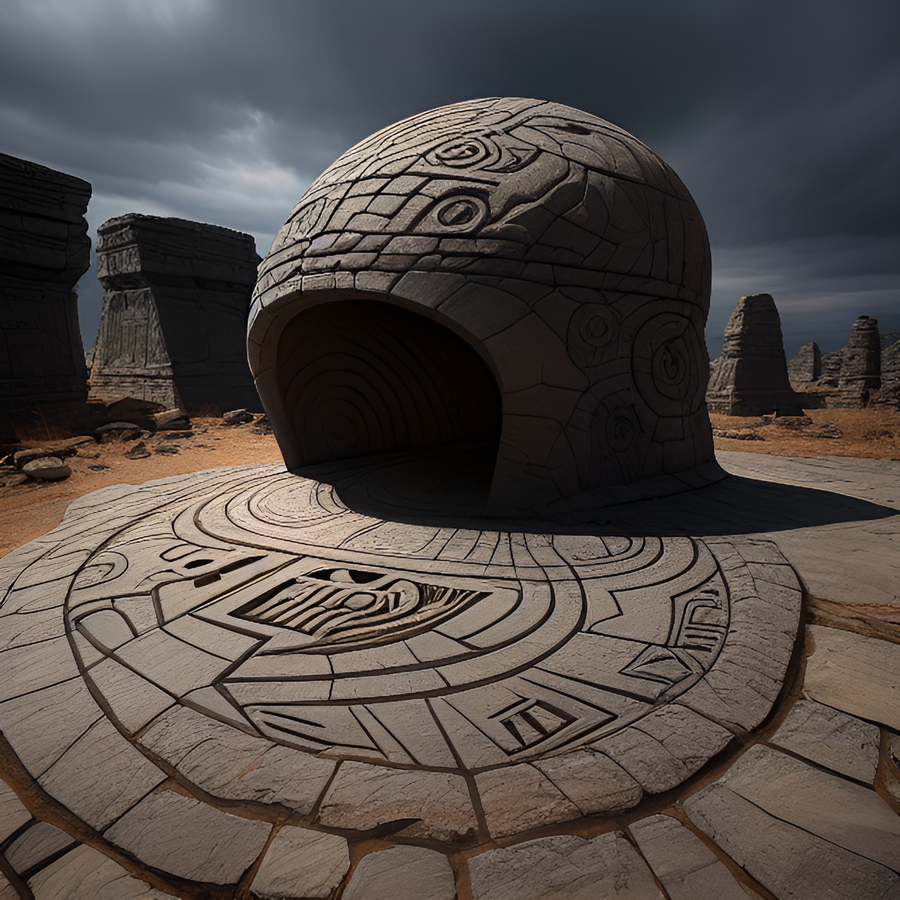 alien glyphs carved into stone preview