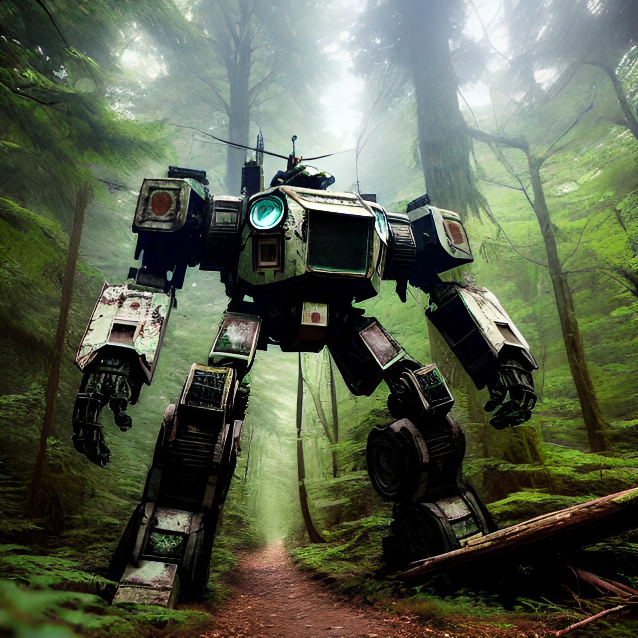 Old mech - an overgrown old growth forest with a derelict mecha preview