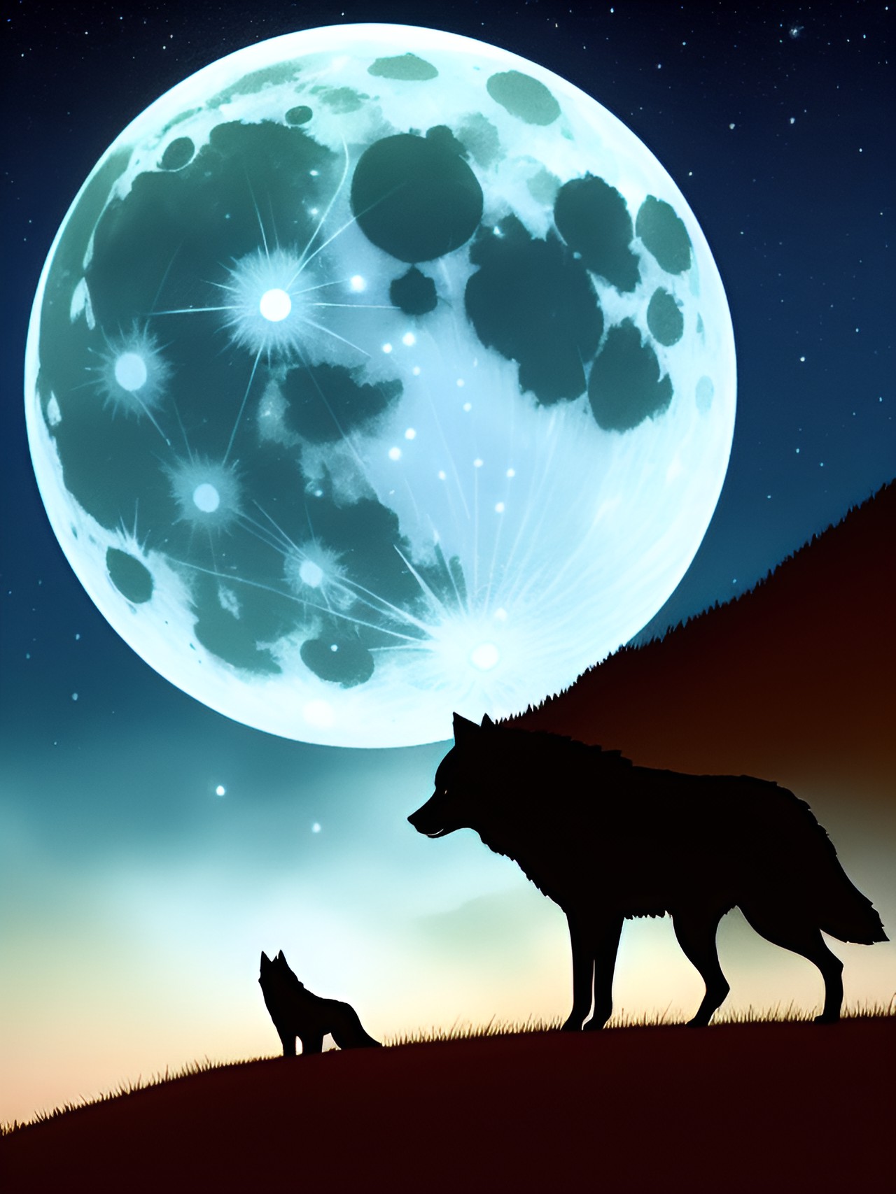 a wolf on a hill in front of the full moon preview