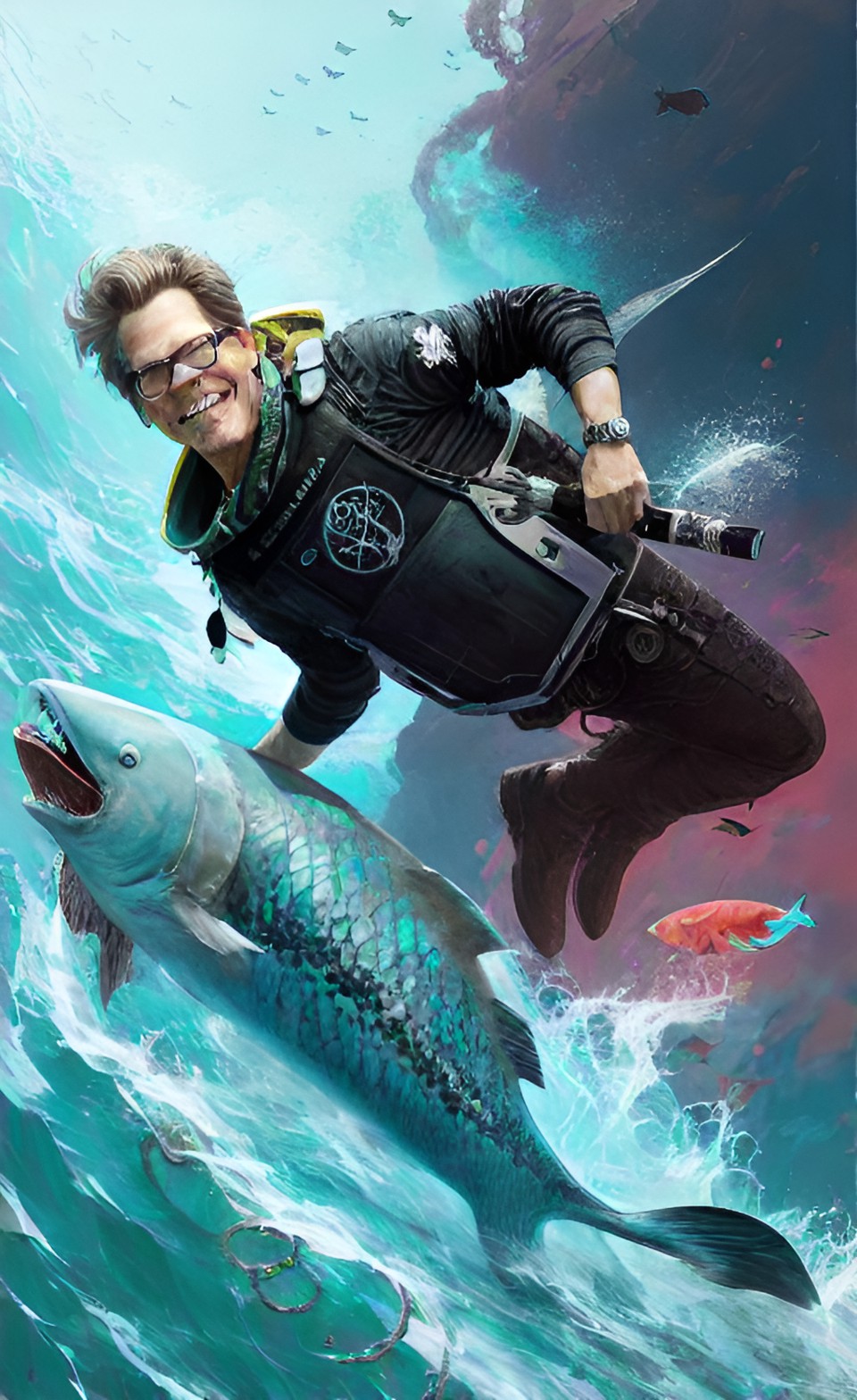 kevin bacon is so happy to be a merman. he is half man, half fish. he swims through the ocean like a joyful porpoise. preview