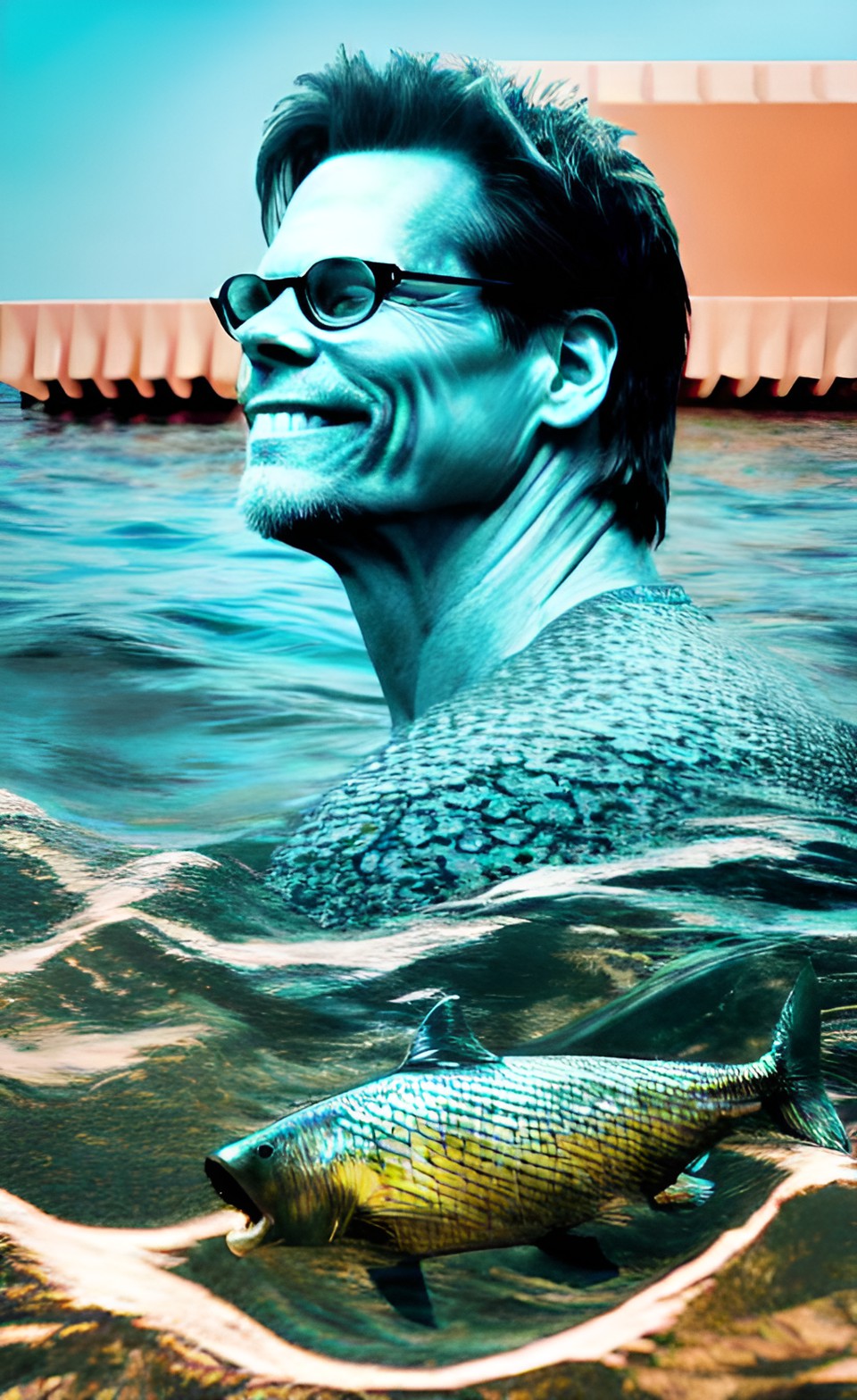 kevin bacon is so happy to be a merman. he is half man, half fish. he swims through the ocean like a joyful porpoise. preview