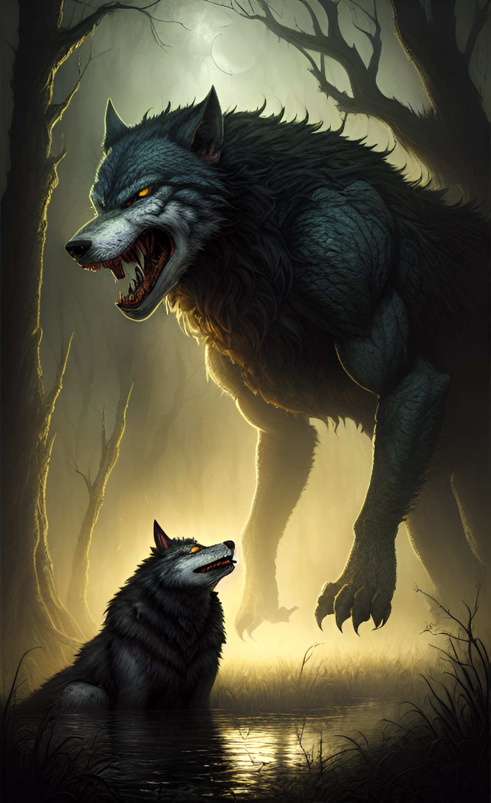 Werewolf Swamp - snarling werewolf in swamp preview