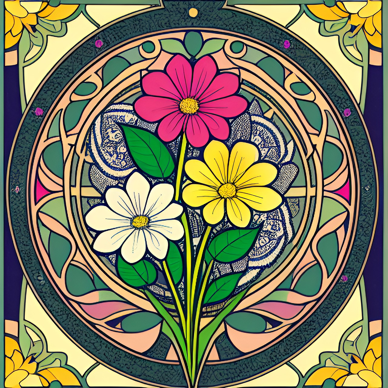 art nouveau flowers illustration preview