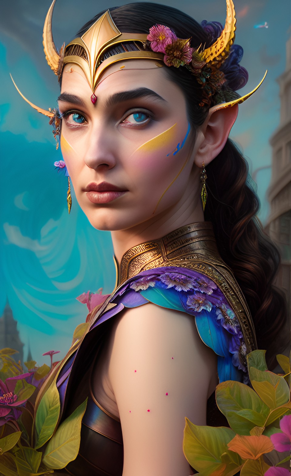 Queen Elf Gal  Gadot,,,,,, 24 - victorian color elf spider queen, gorgeous face like gal gadot symmetrical eye, sunset anime realistic volumetric lighting octane render very detailed portrait , -ar ,:2 --testp--upbeta preview