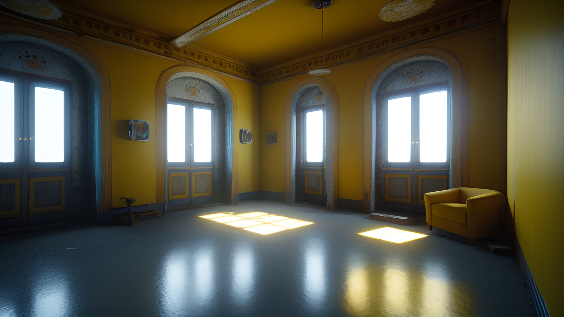 old yellow rooms, nonsensical, no doors, no windows, the backrooms preview