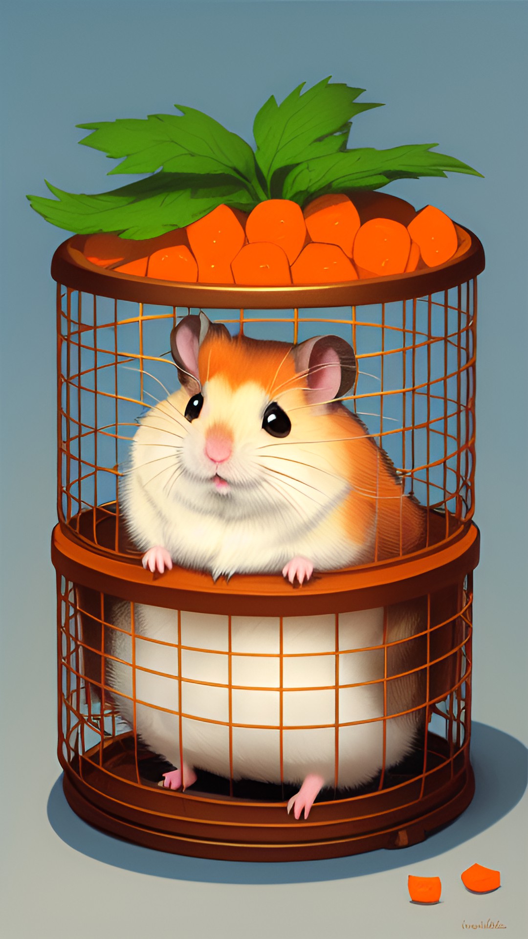 hamster - a cute little hamster, with soft fur and bright eyes. it's snuggled up in its tiny cage, munching on a carrot and looking content. preview