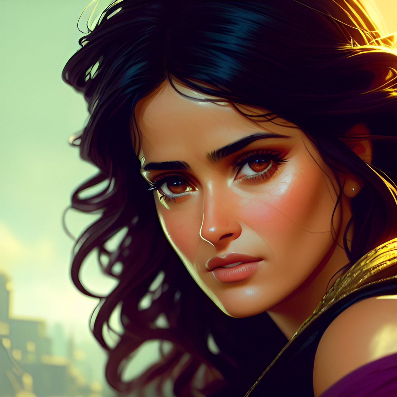 Salma Hayek - salma hayek, uhd, insane details, detailed eyes, subtle shadows and highlights on her face, rtx, pbr, hdr, natural skin texture, soft cinematic light, global illumination preview