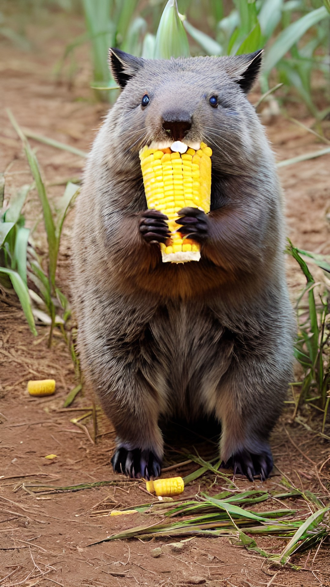 Corneating Wombat - wombat eating a corn dog preview