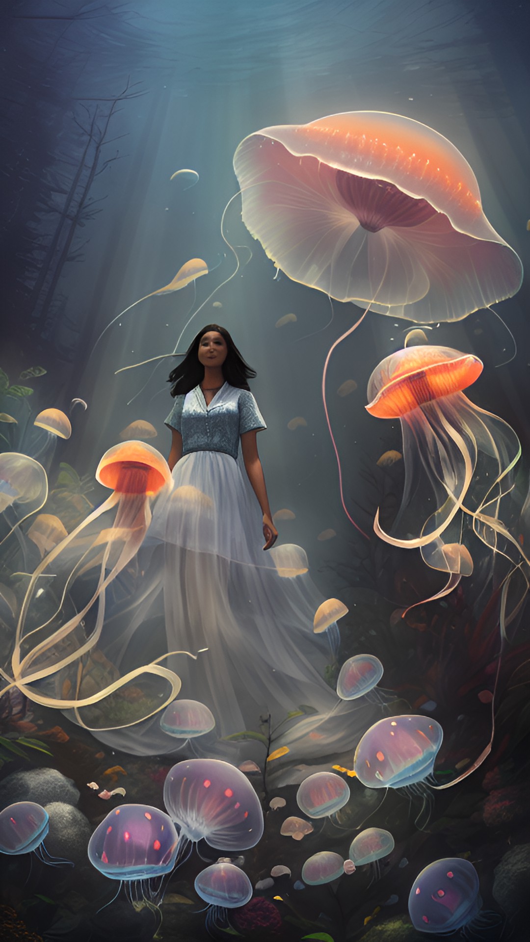 woman walking in the jellyfish f
 forest preview