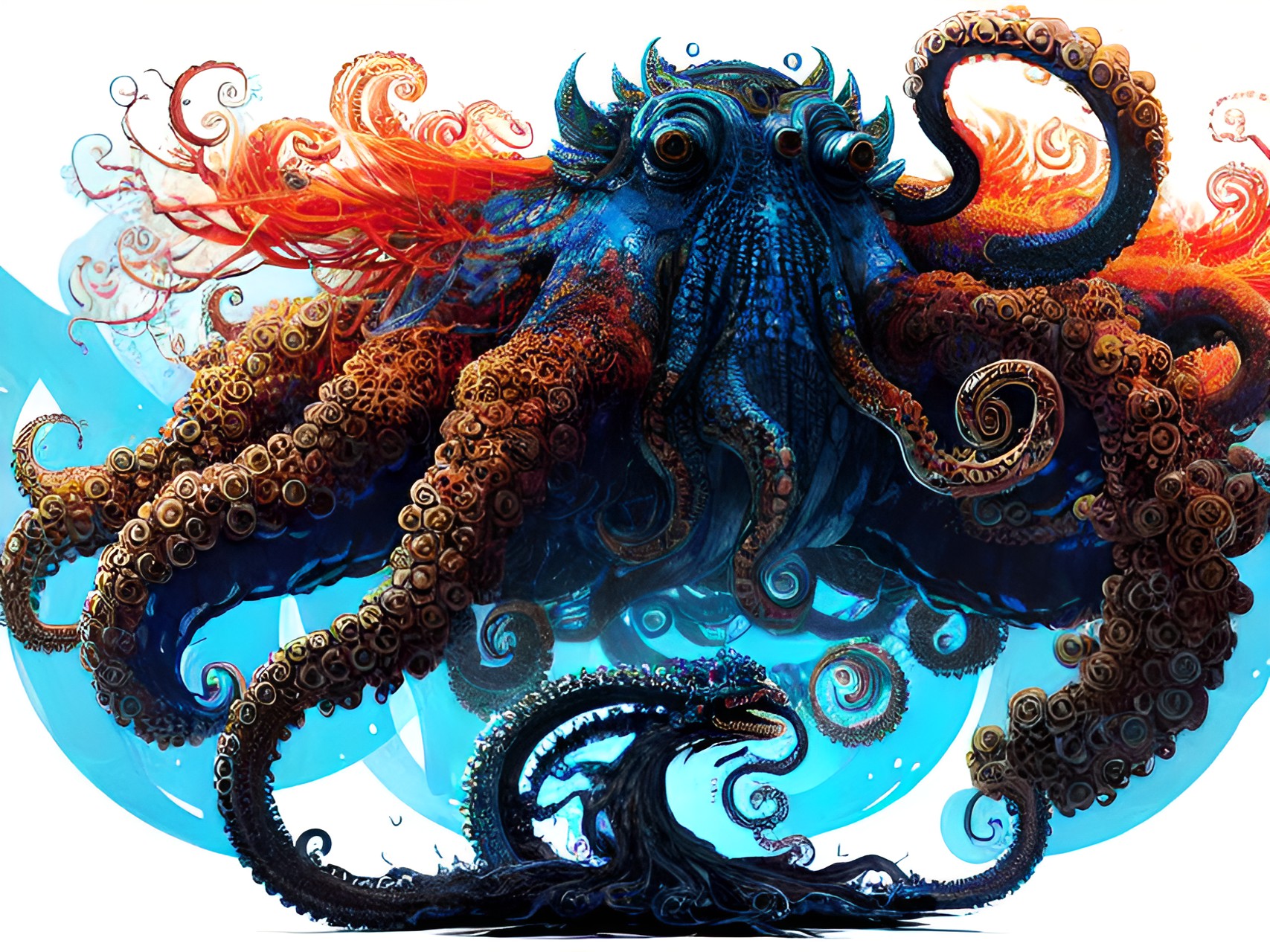 tree monster octopus, blue lightning , fire preview