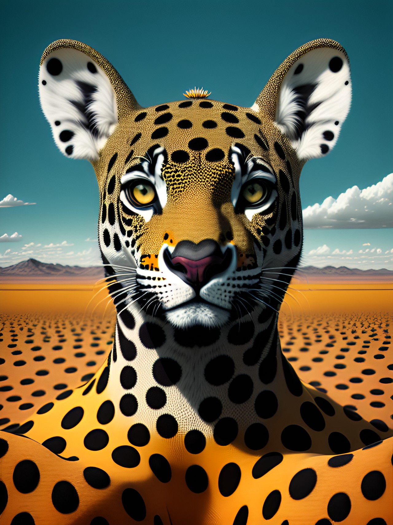 portrait of a surreal spotted print creature in unusual habitat preview