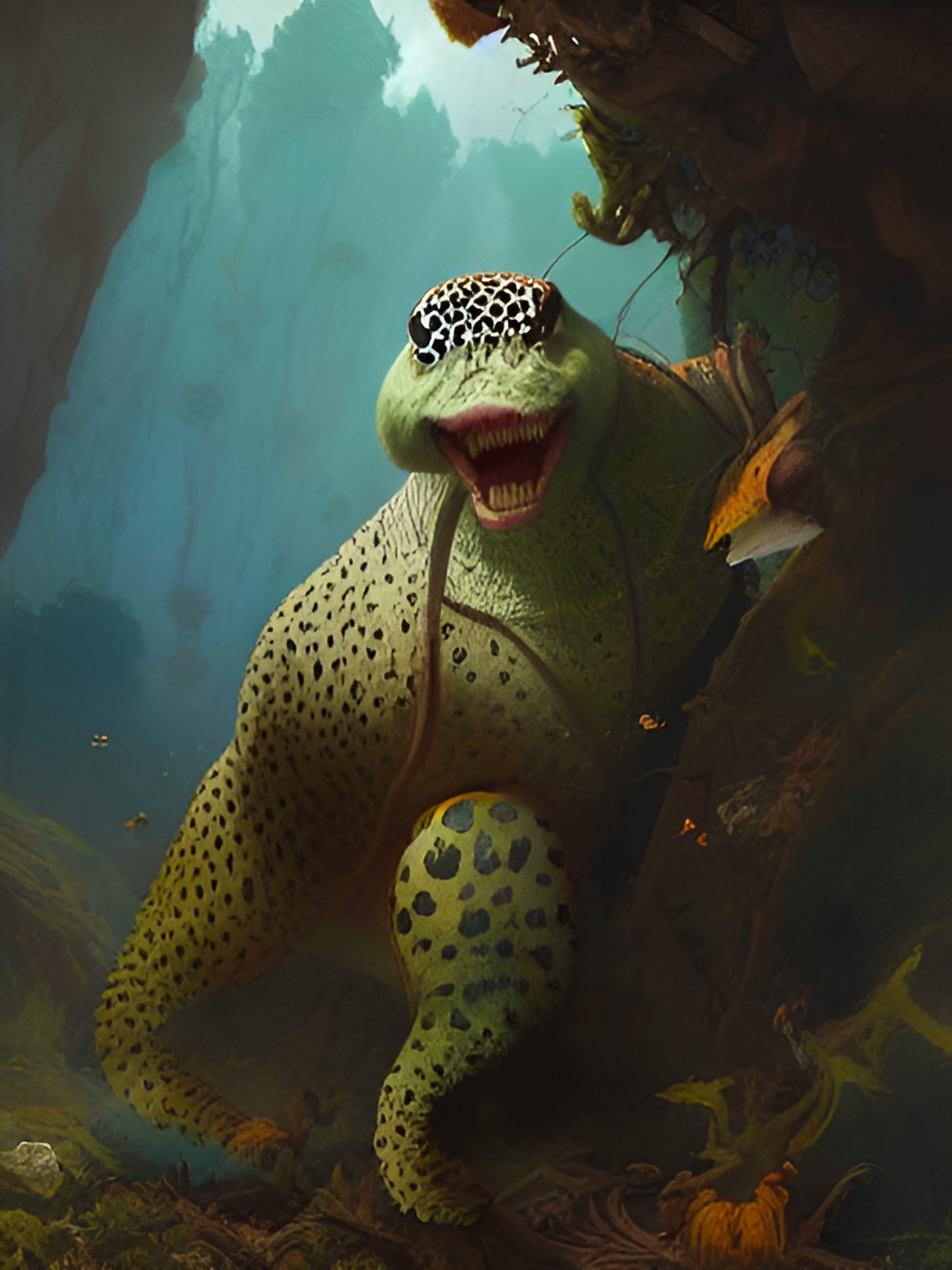 portrait of a surreal spotted print creature in unusual habitat preview