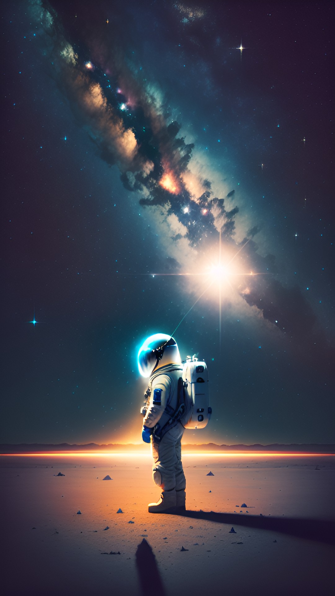 Lost - lost in the vast expanse of space, surrounded by stars and galaxies. the astronaut's suit glimmers in the sunlight as they float aimlessly, searching for a way home. preview