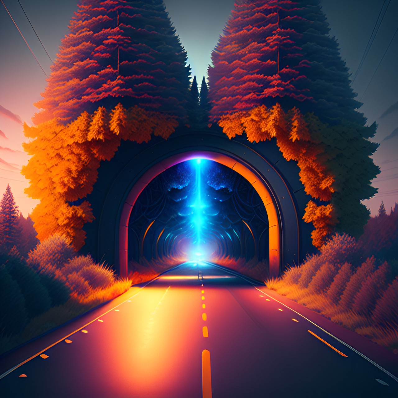 hallucinations paranormal trip road, psychedelic tonnel, 4k, high quality, unreal engine 5 preview