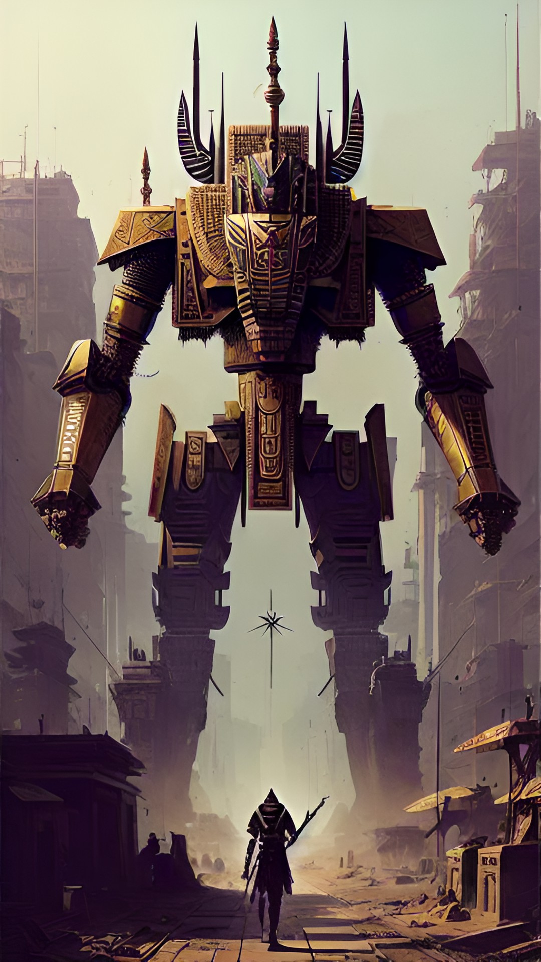 a tall, scary robot based on an egyptian pharaoh. preview