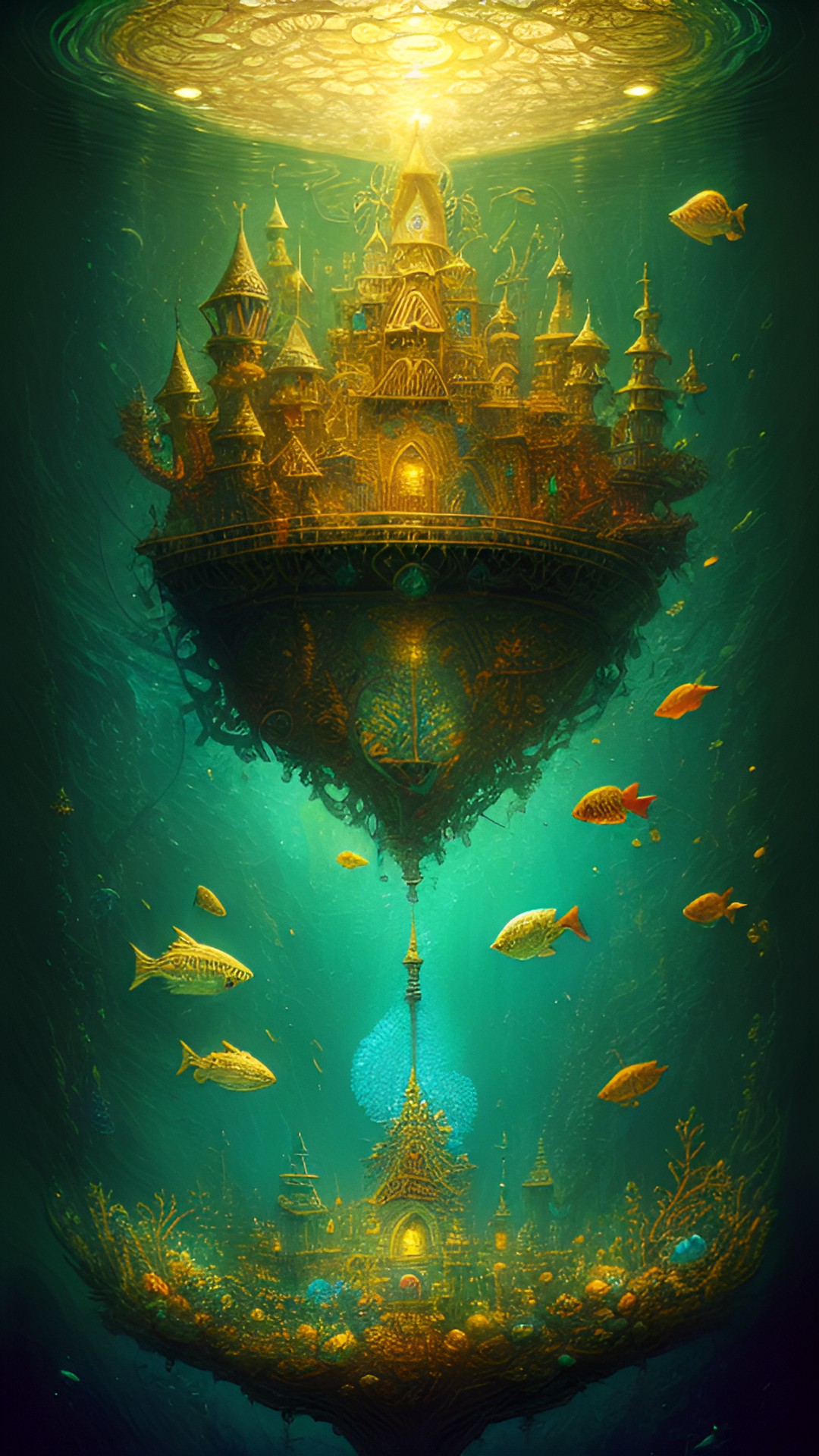 underwater, ultra detailed, cluttered, glowing, scales, bioluminescent, bubbles, intricate, magic, pattern, jewels, gemstones, pearls, delicate, gold, shipwreck, ruins" preview