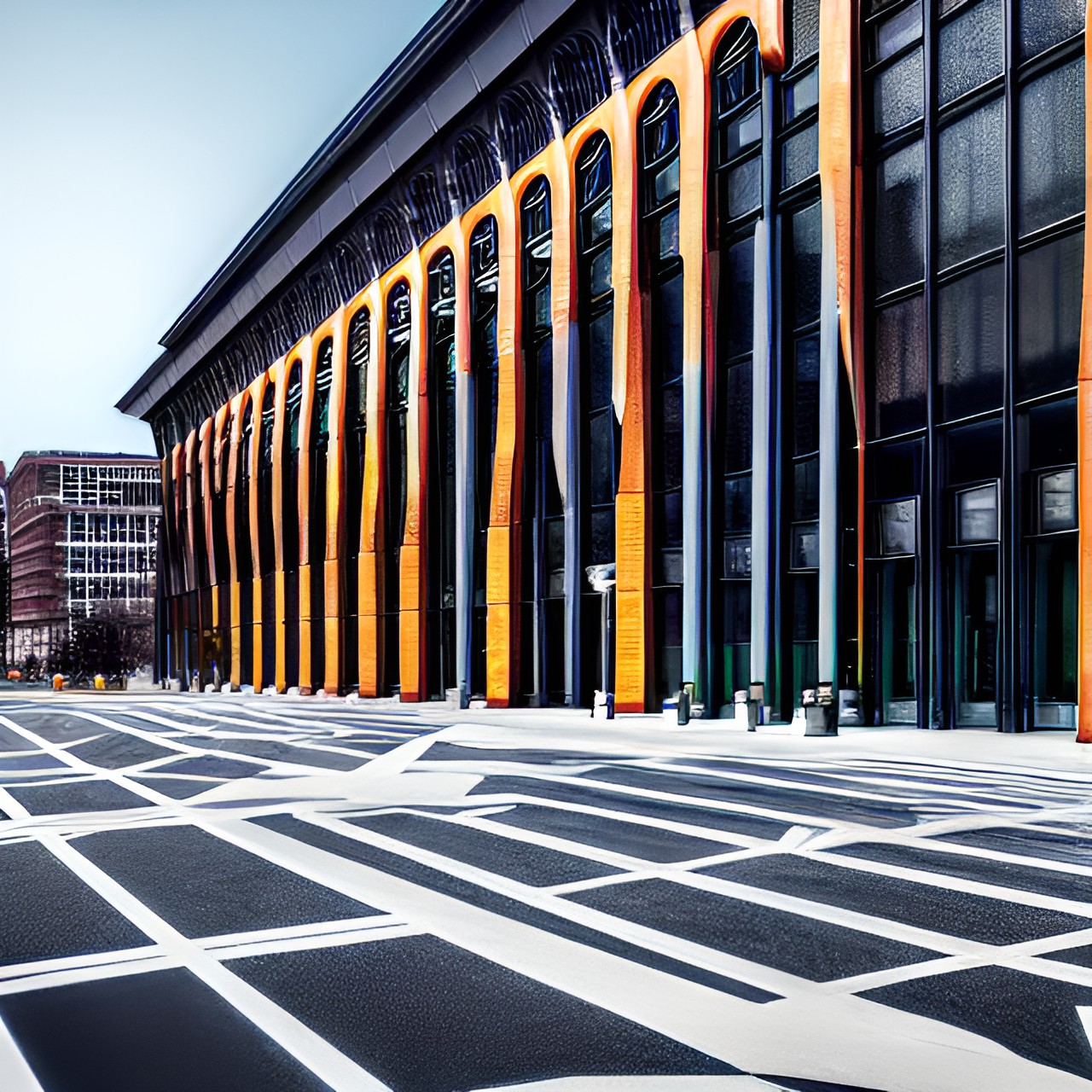 fractal gymnasium building in a busy district preview