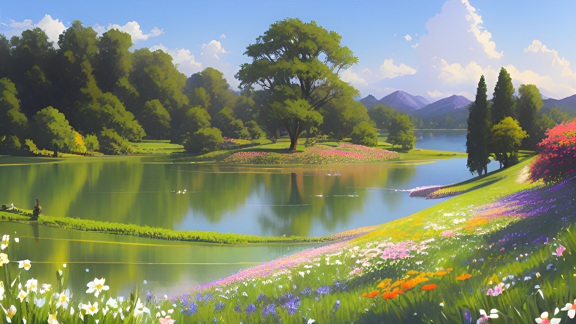 Lake - pretty lake with flowers. preview