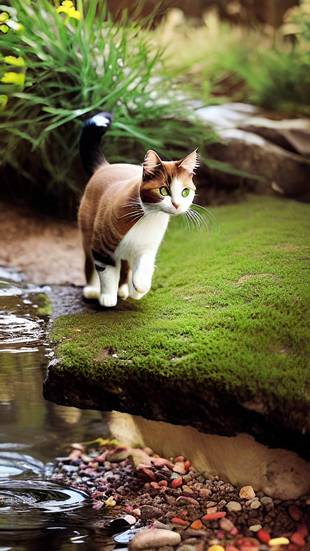 Bexly the cat - cat running in the creek preview