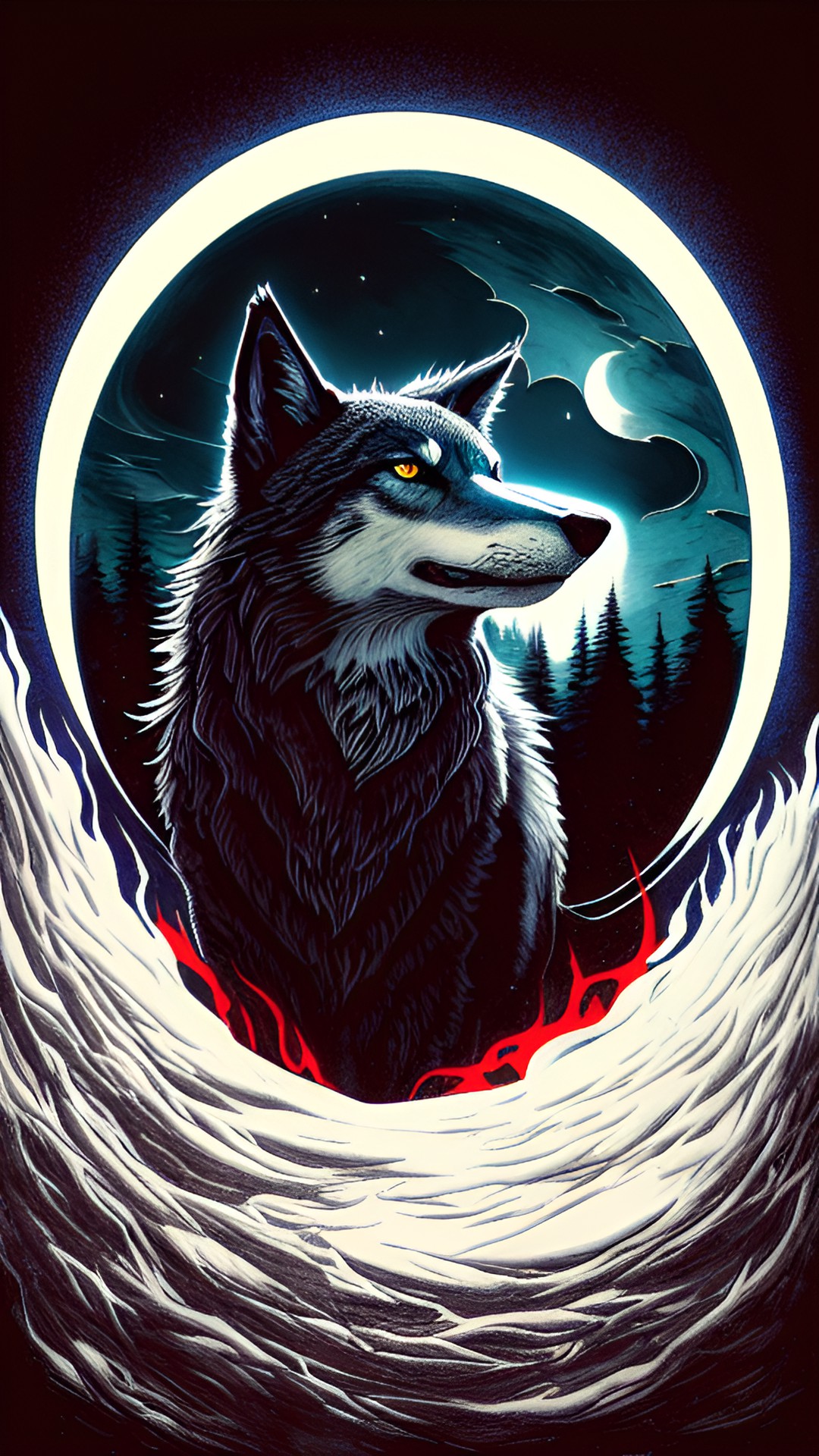 a wolf howling at the moon it’s dark and scary colors preview