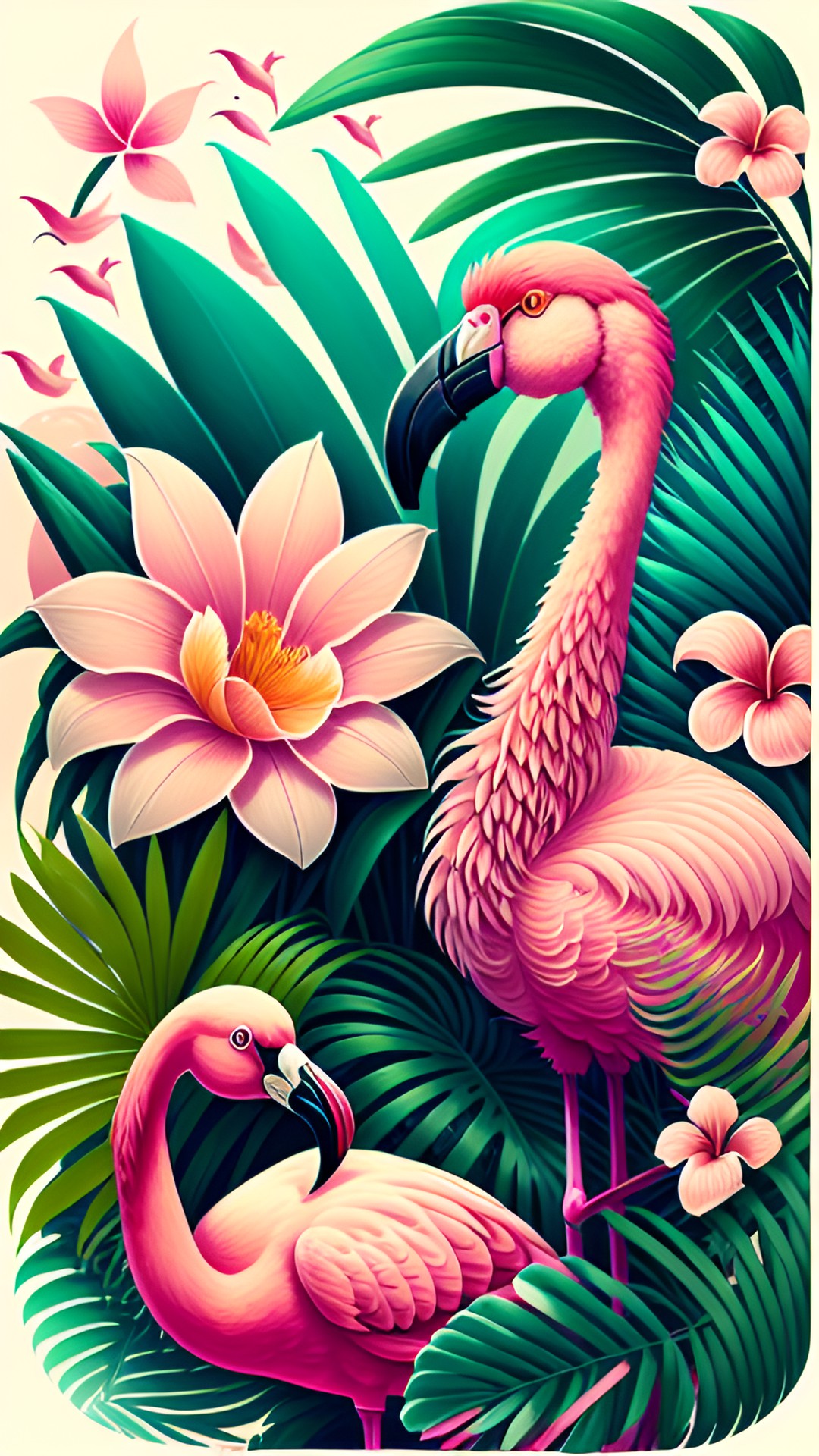 flamingos and tropical flowers. preview