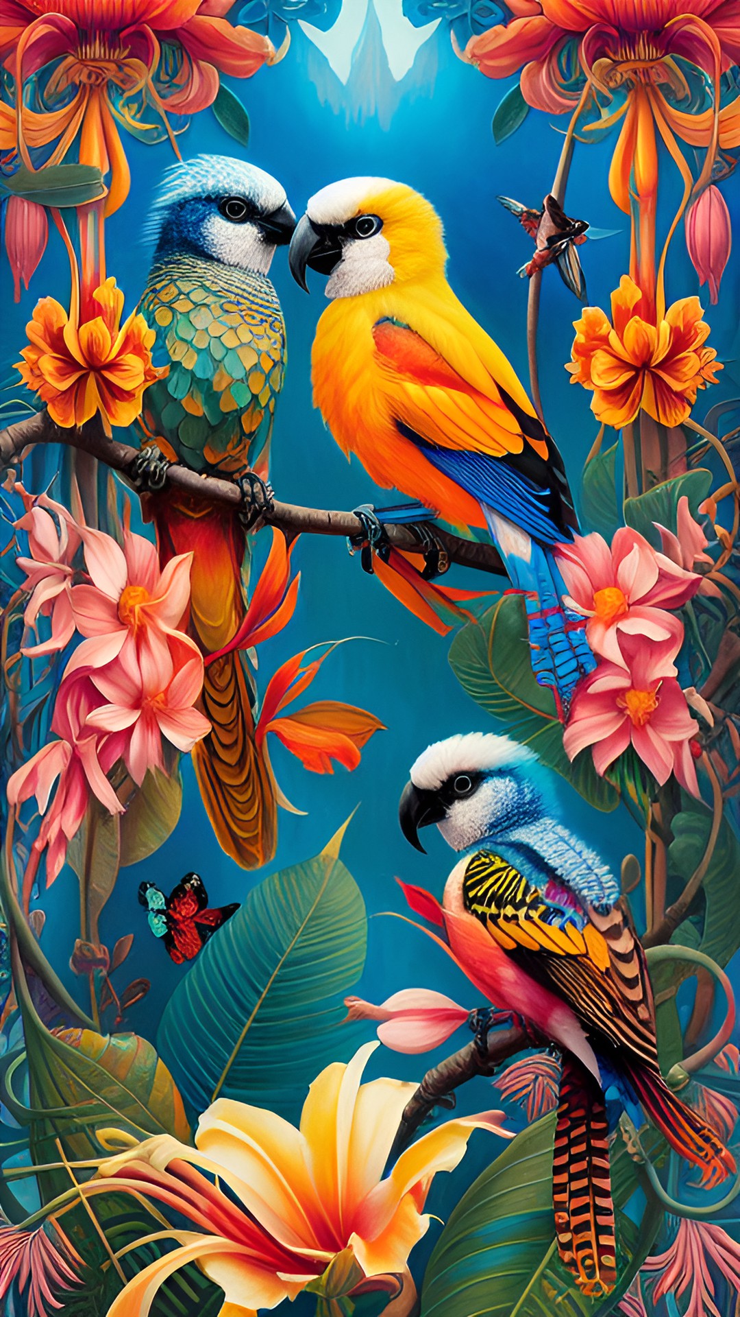 tropical birds and tropical flowers. preview