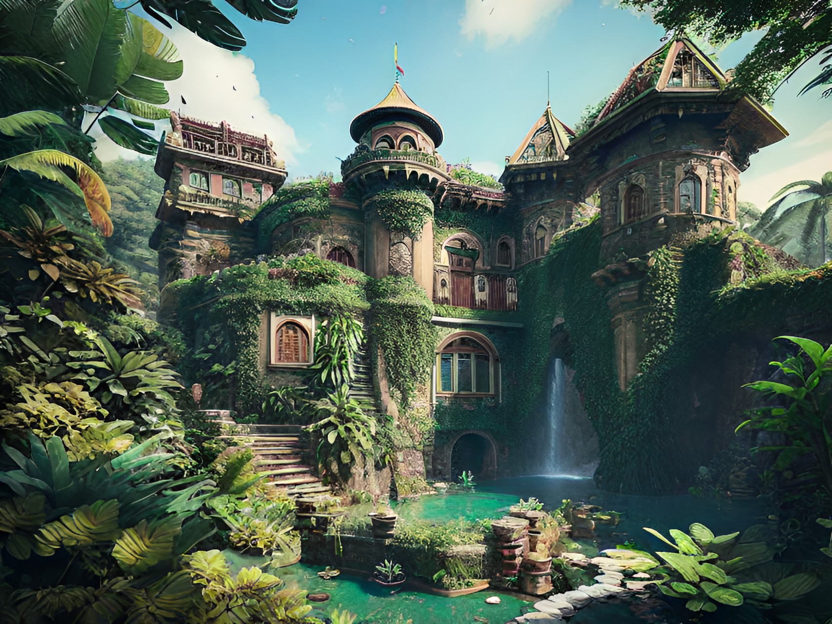 castle made of plants, plants everywhere, all kinds of plants, plant biodiversity, rainforest tropical palace preview