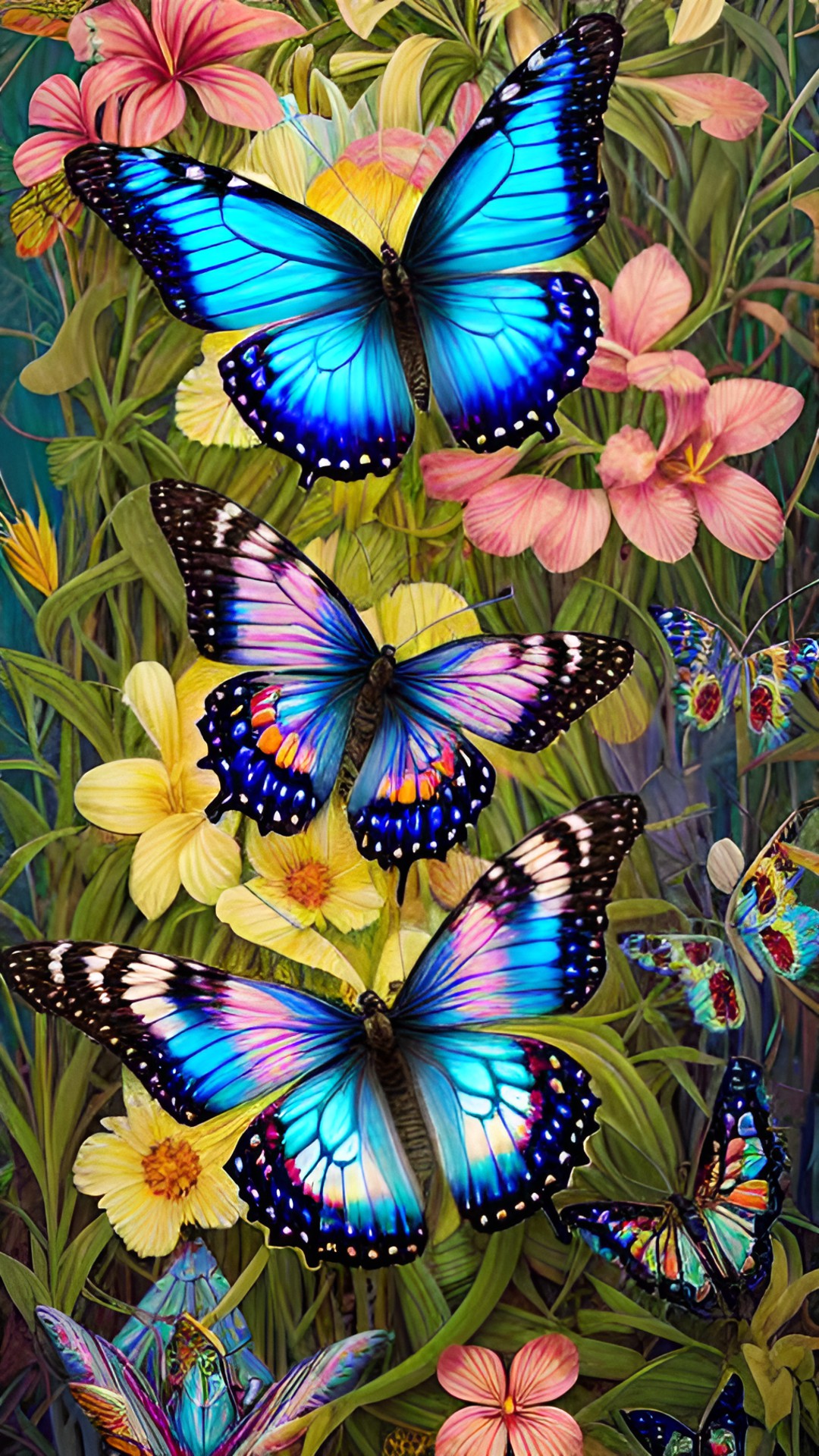 jeweled butterflies and wild tropical flowers. preview