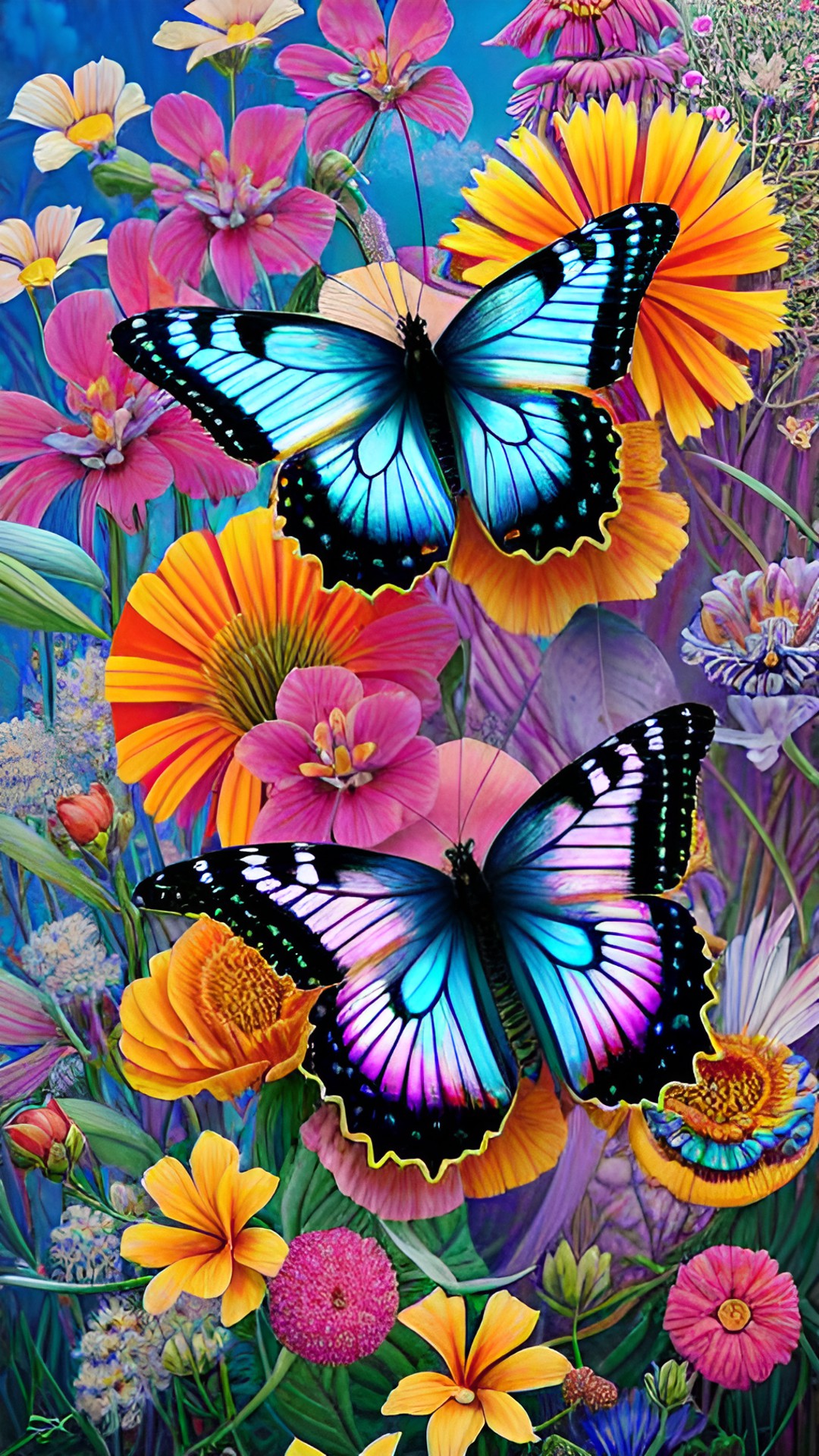 one butterfly and wild tropical flowers. preview