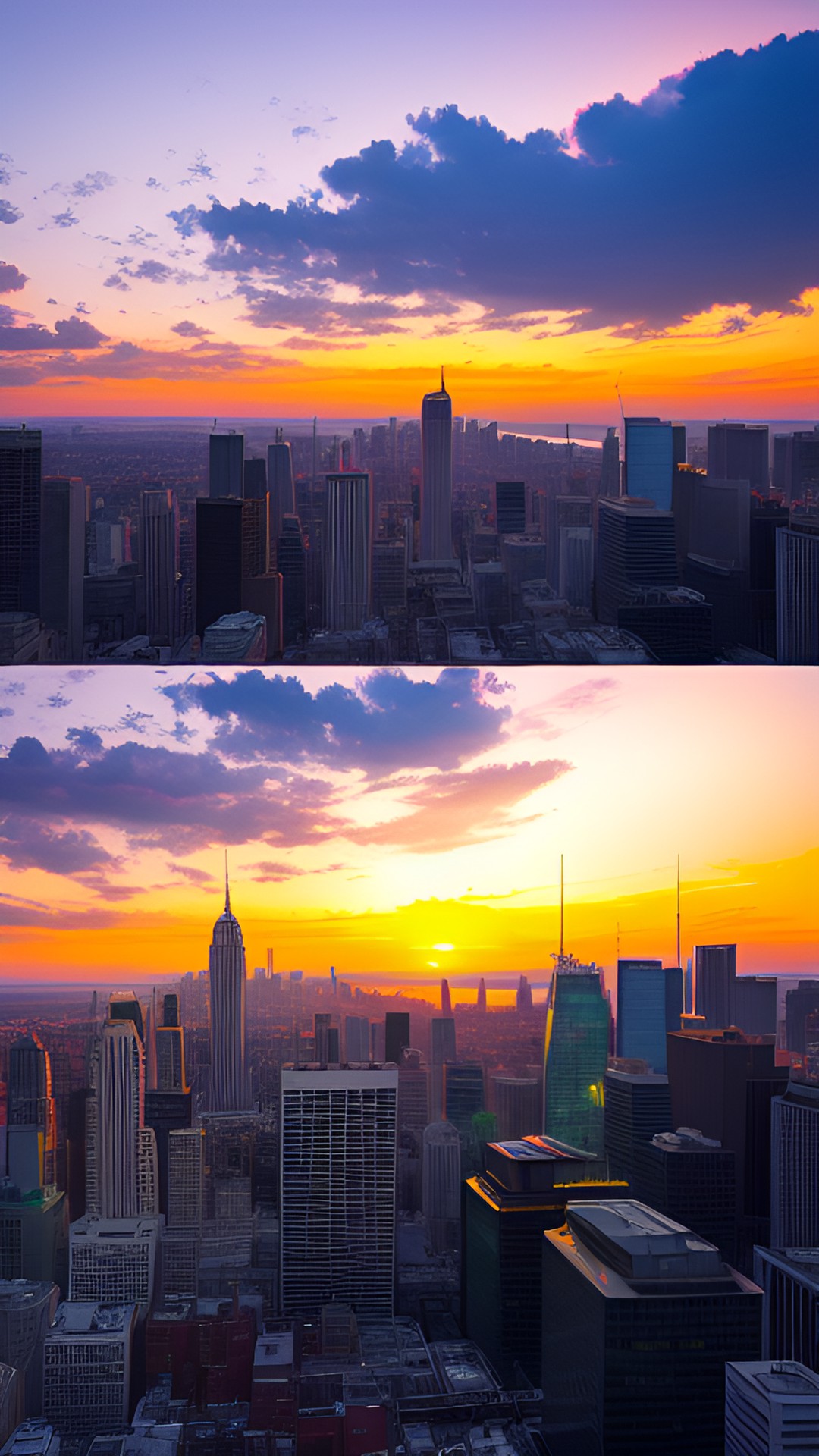 a sunset behind a city skyline preview