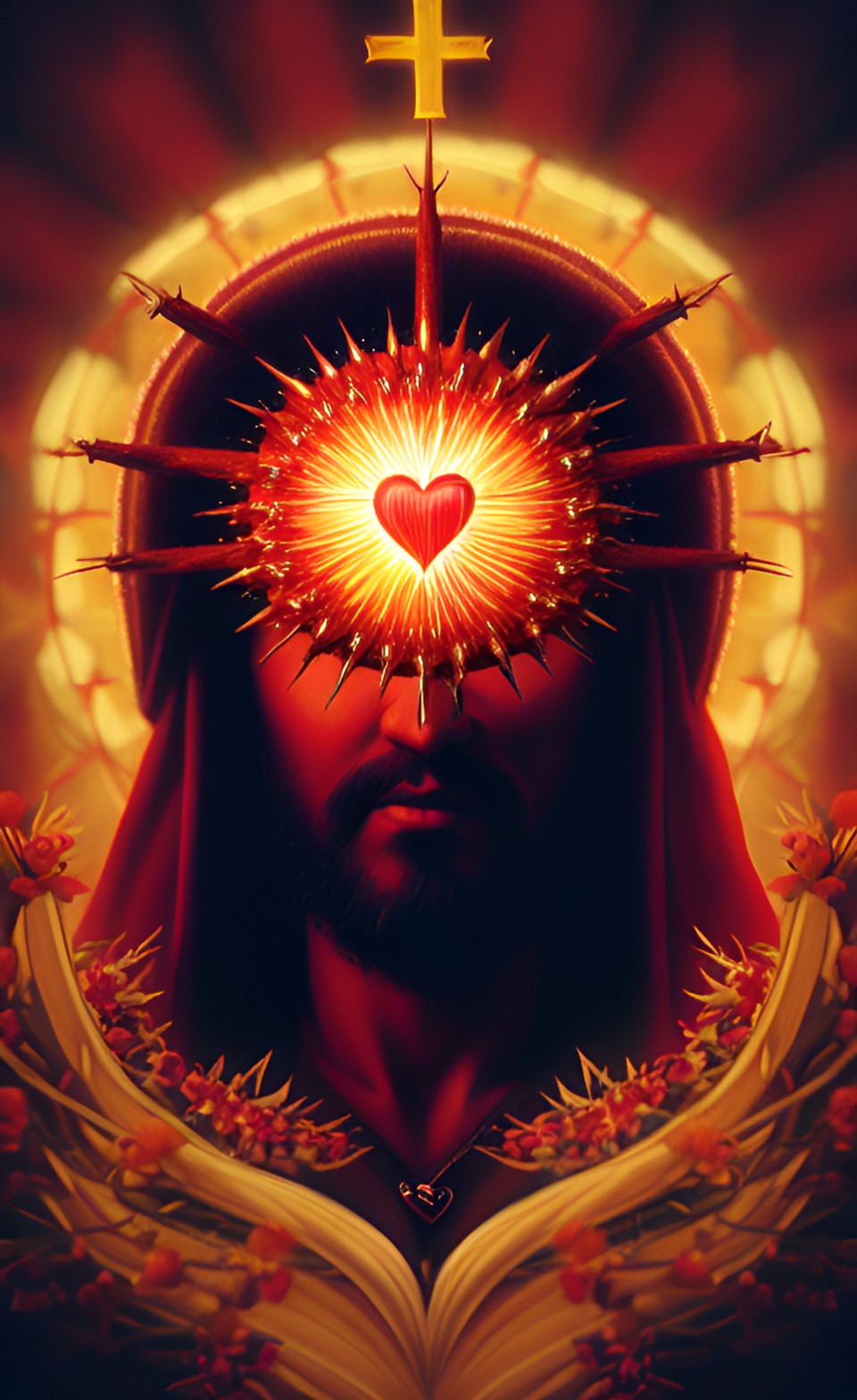 the sacred heart of christ burning with love crowned with thorns preview