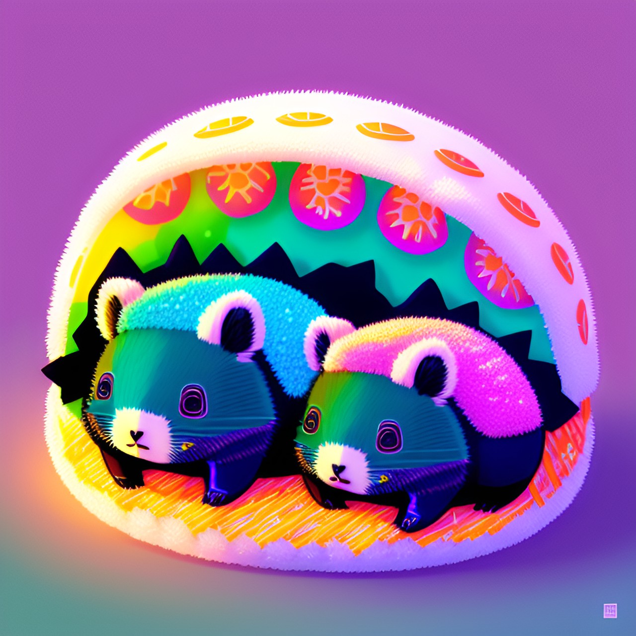 sushi, made with adorable wombats, rice, seaweed, and colorful vegetables. tiny, real, fluffy wombat faces sticking out of rolled sushi. preview