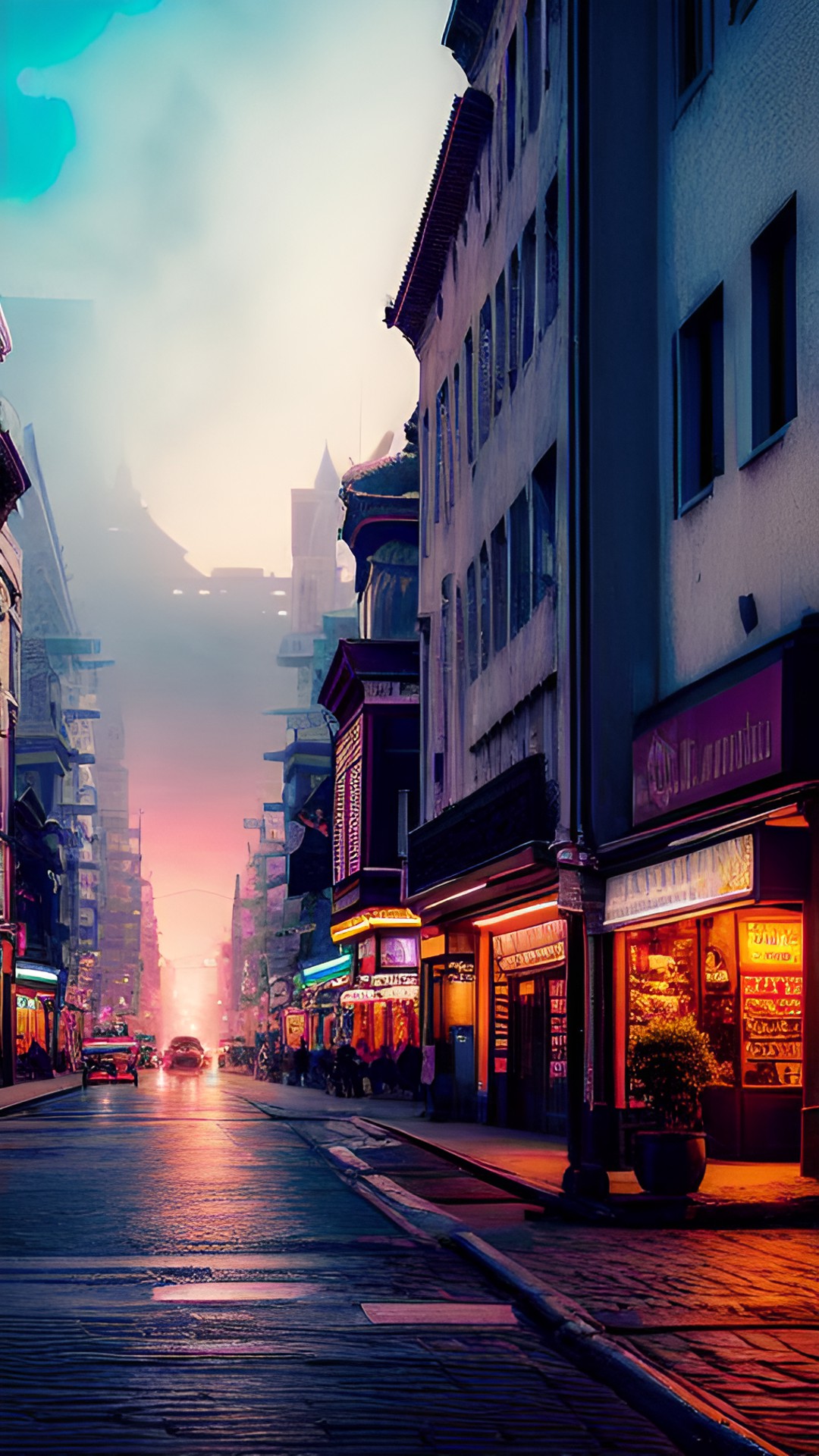 a mysterious city at dusk, with glowing streets and hidden secrets. preview