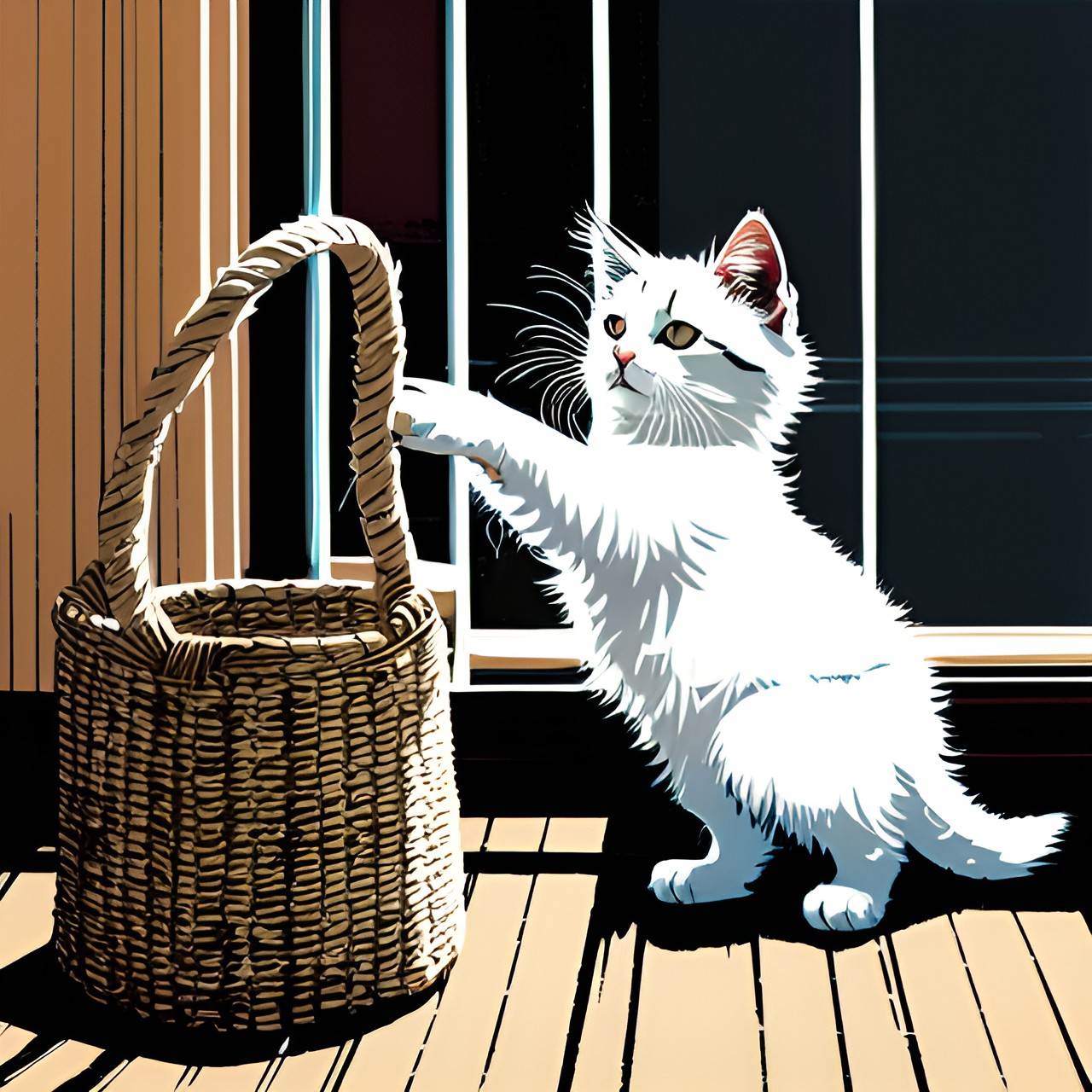 fluffy white cat scratching a sisal scratching post preview