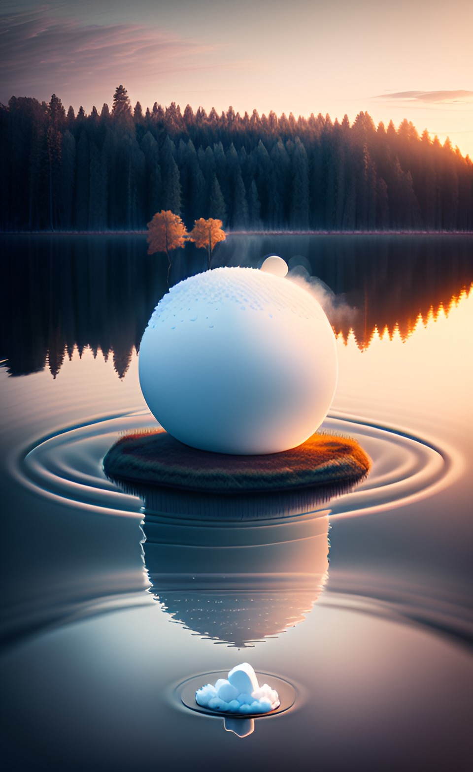 large marshmallow floating on the surface of the lake preview