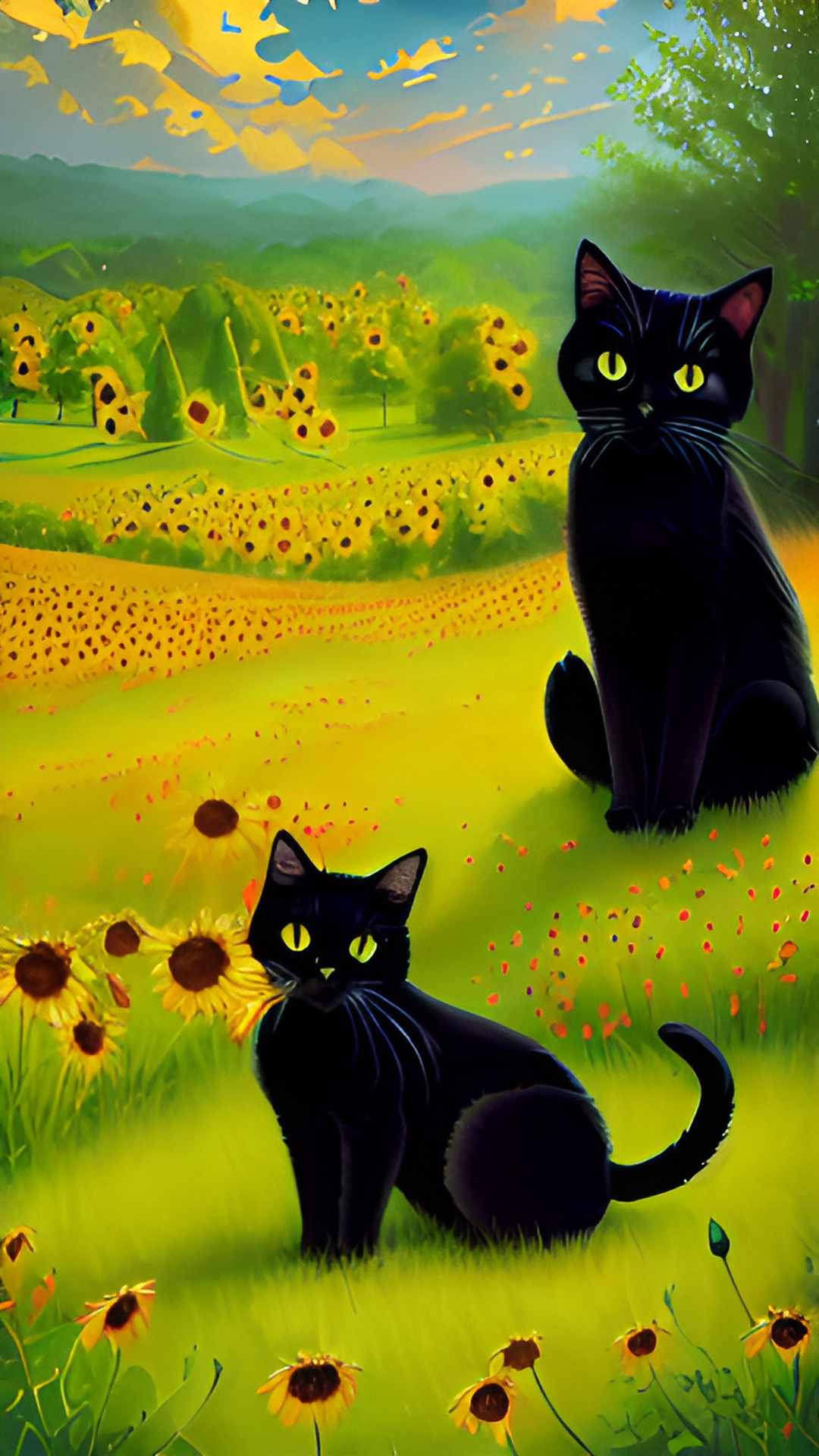 eine schwarze katze im mohnblumenfeld, thomas kinkade stil preview