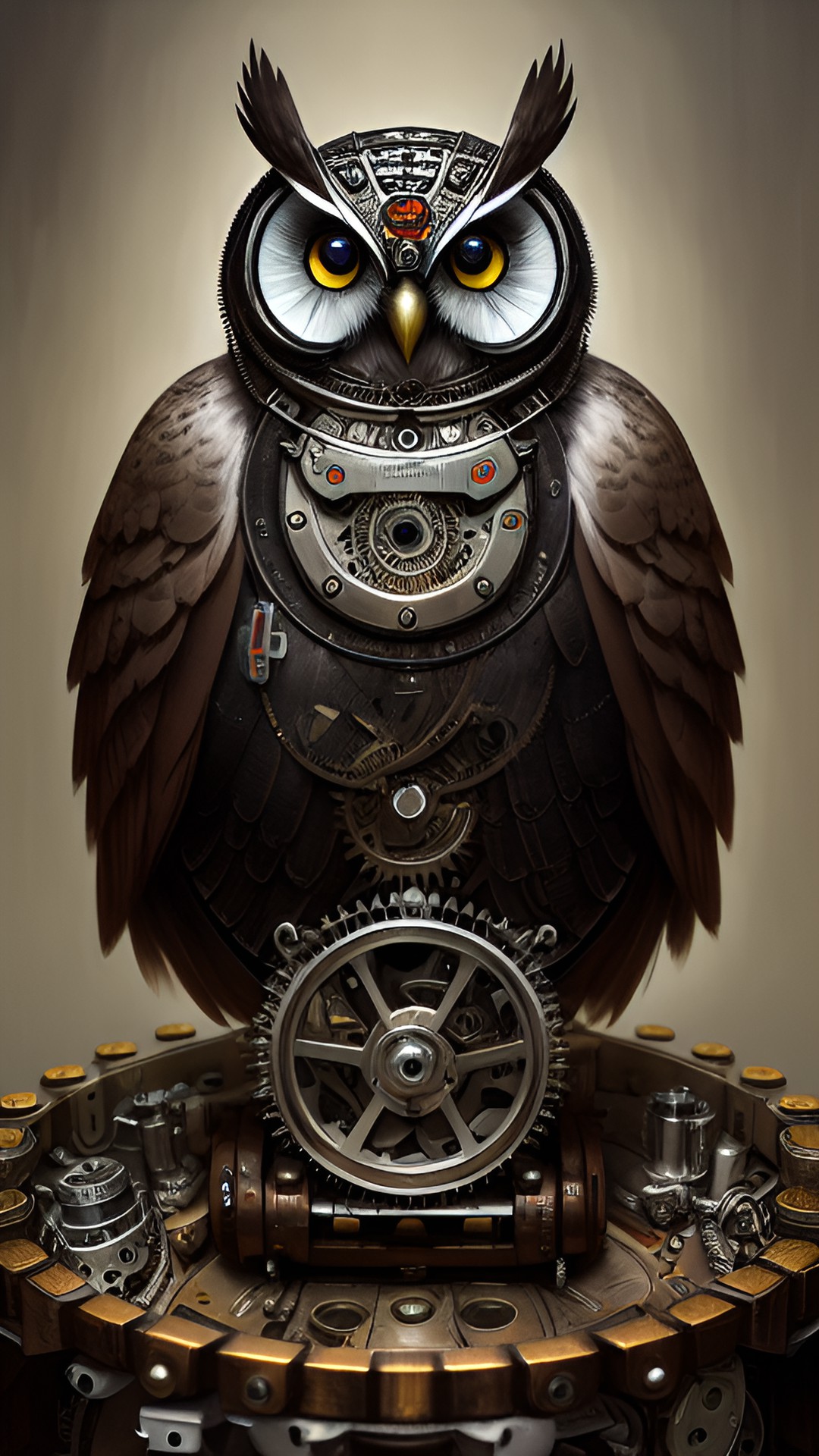 owl made of robotic steampunk parts preview