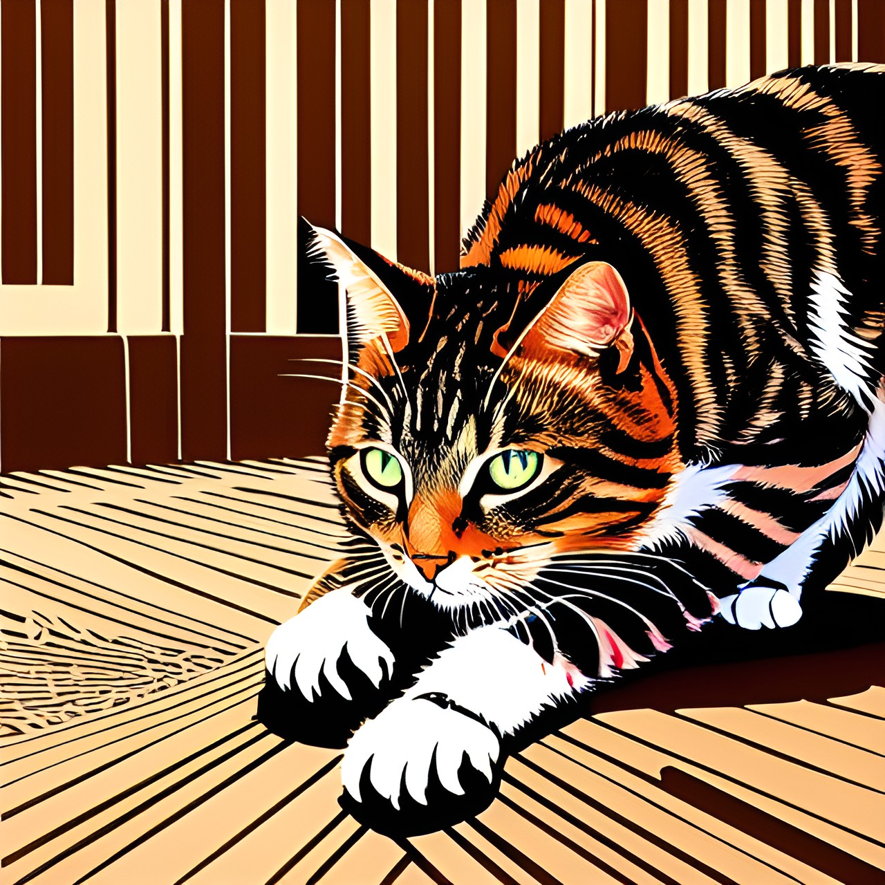 fluffy brown tabby cat scratching a sisal scratching post preview