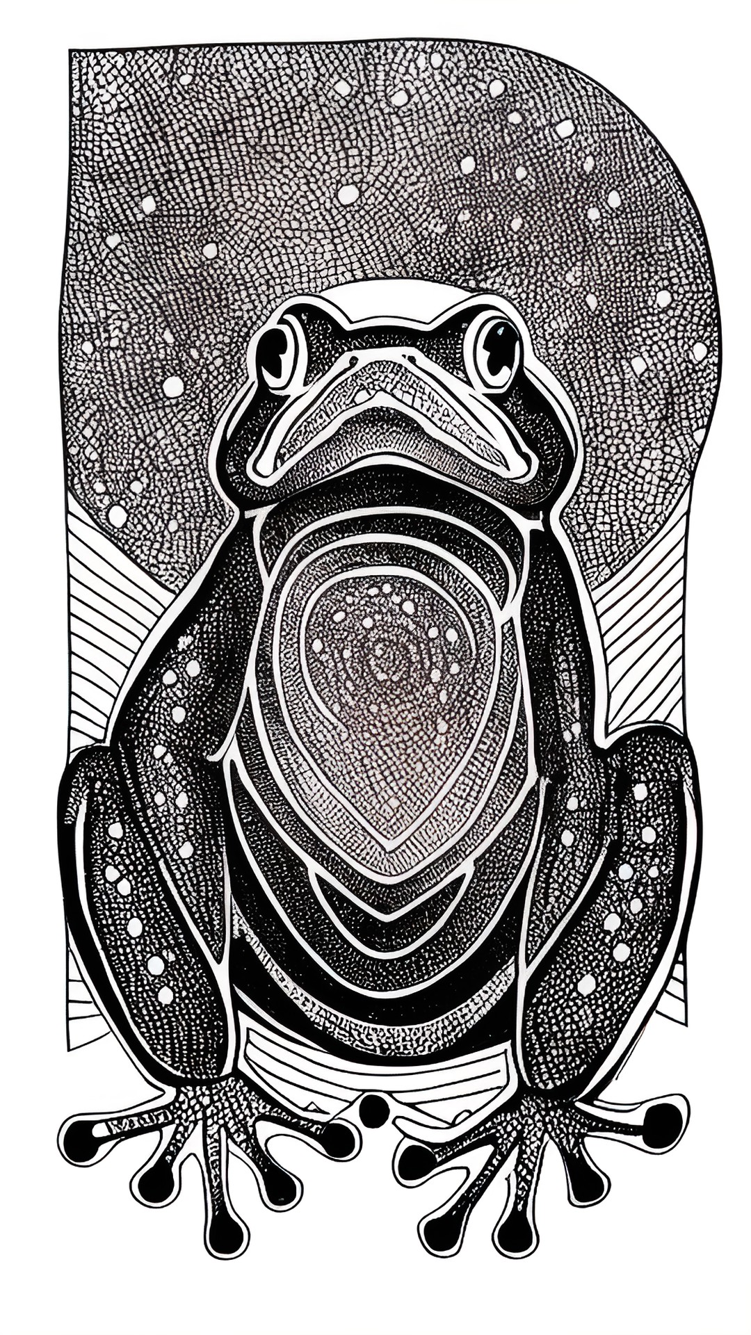 frog, line art, heavy black ink lines drawn on old paper preview