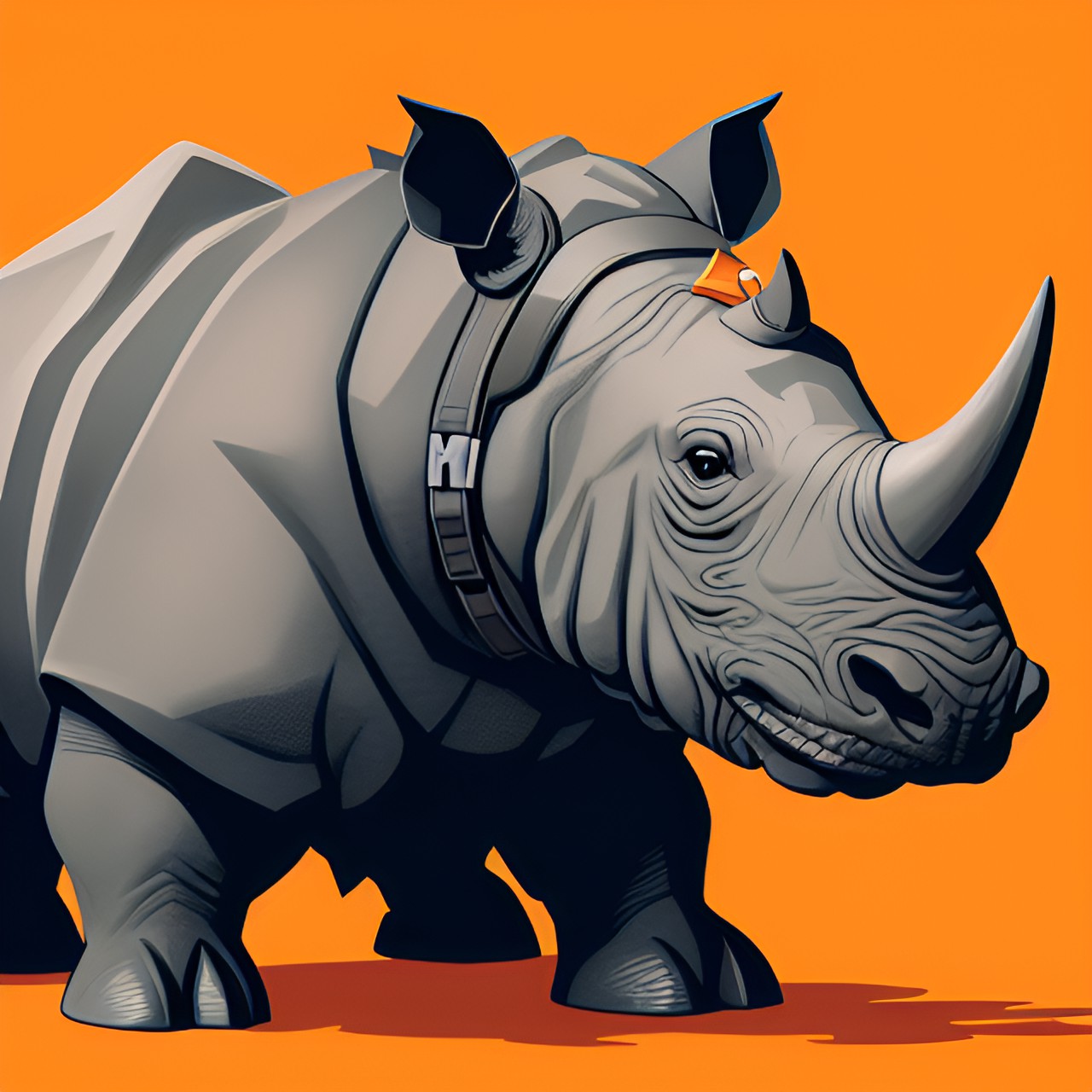 Poor Rhino - make an egon shielde-esque rhino on a faded orange background preview